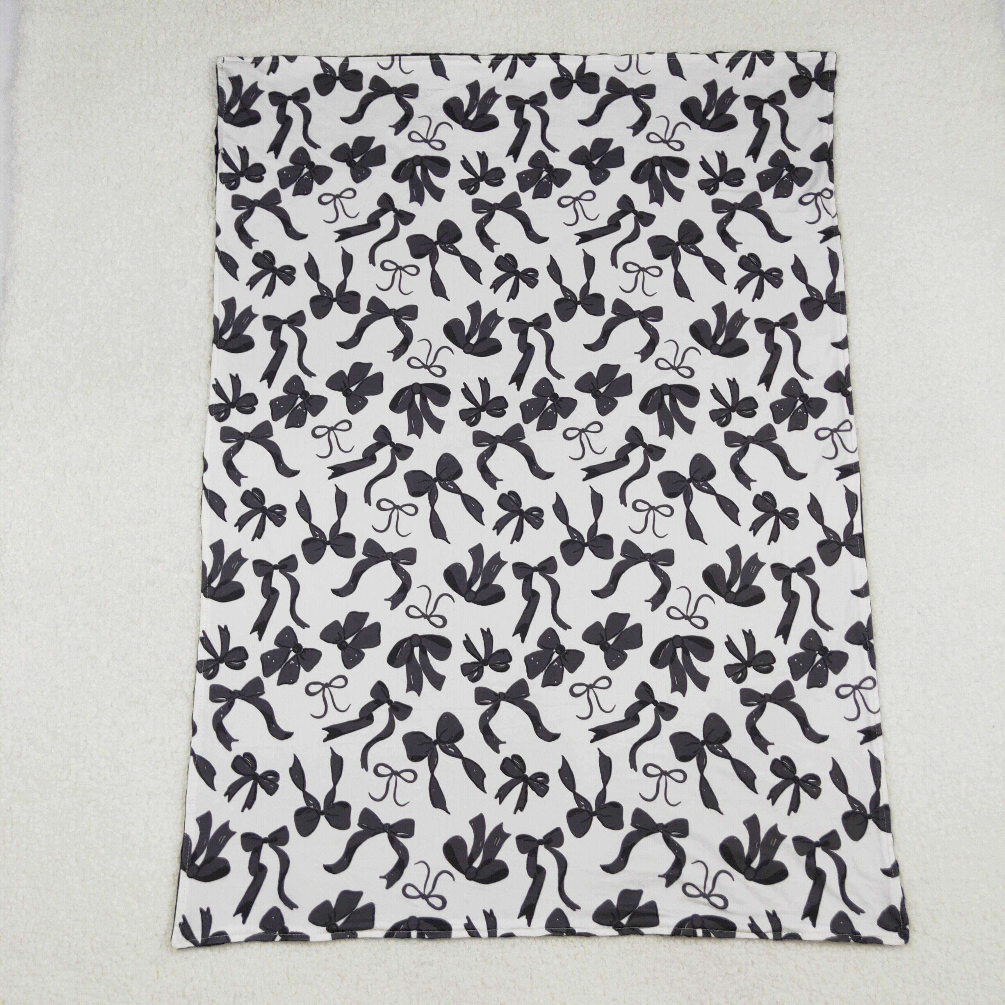 BL0217 RTS baby blanket black bows print baby girl blanket