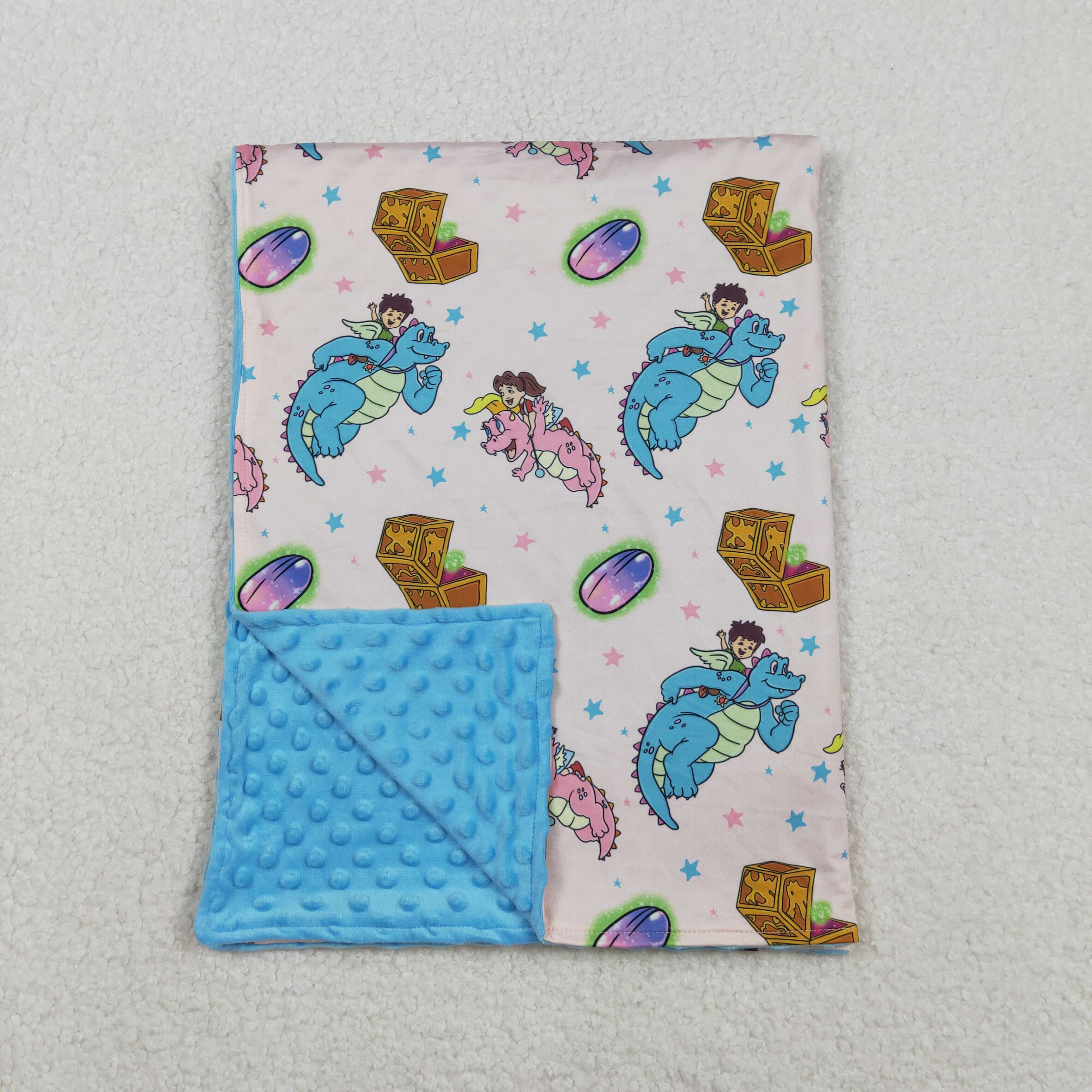 RTS BL0230 baby cartoon blue cartoon dino print baby blanket