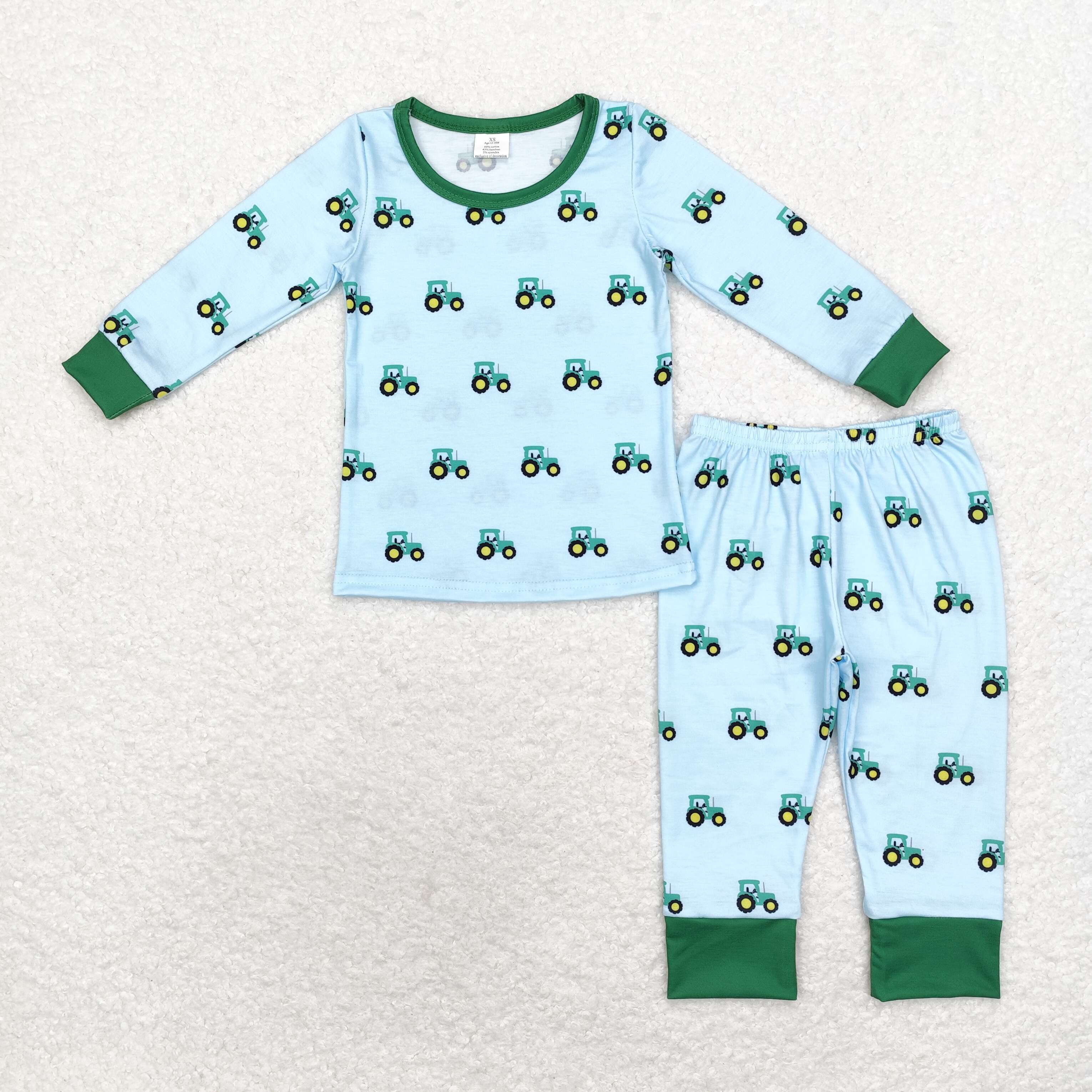 BLP0607 RTS  toddler boy clothes truck boy winter  pajamas set -BAMBOO