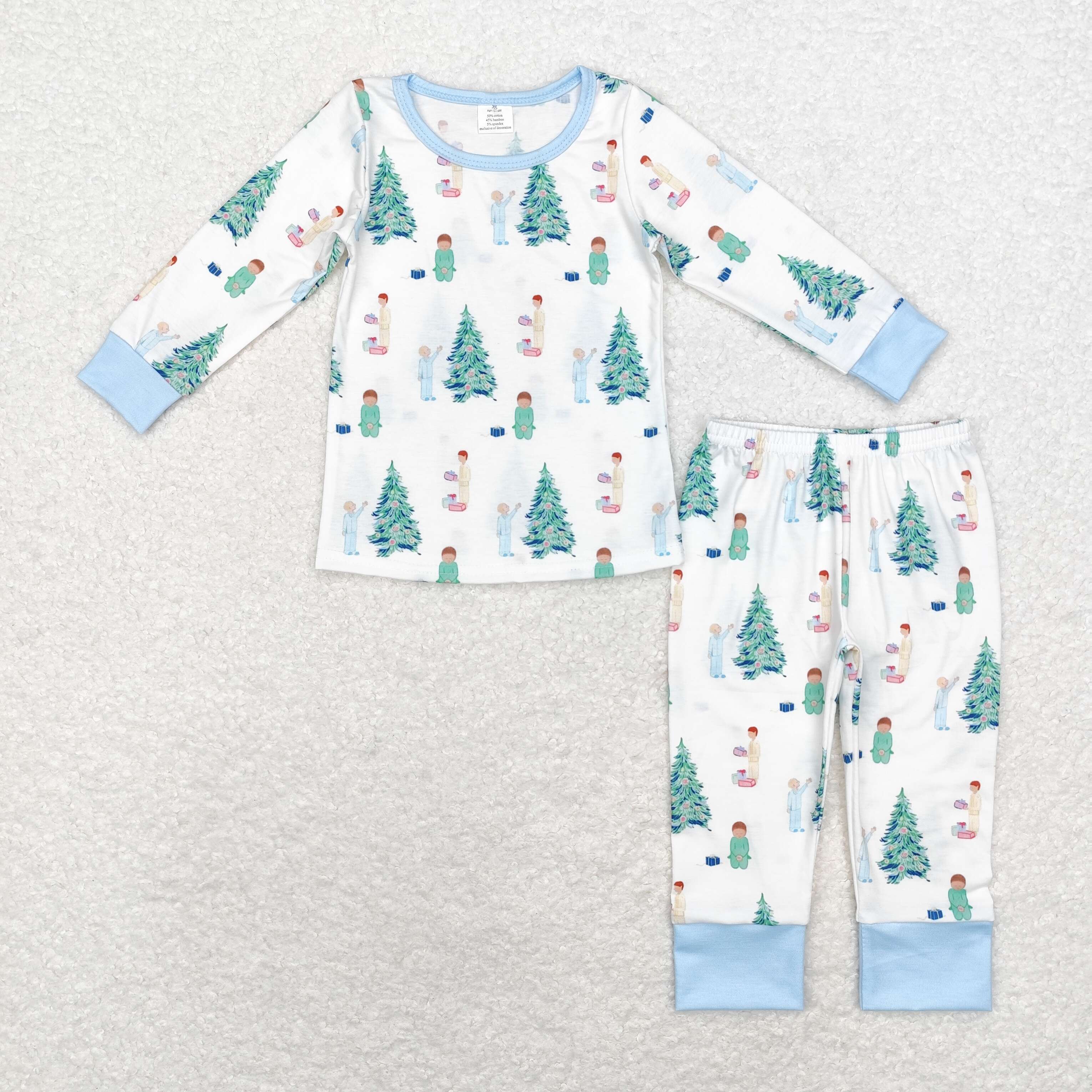 BLP0633 RTS  toddler boy clothes tree boy winter christmas pajamas set -BAMBOO