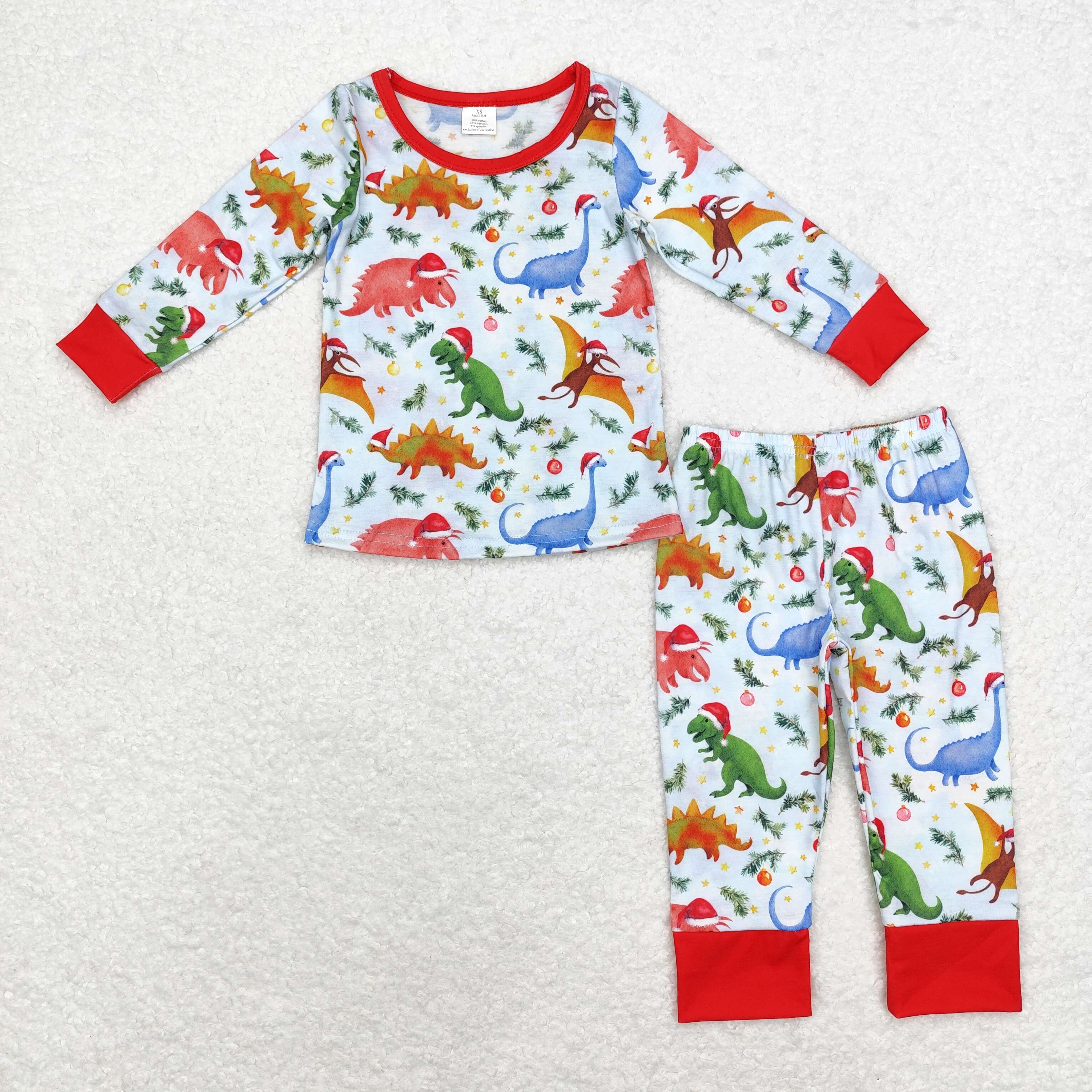 BLP0664 RTS  toddler boy clothes dinosaur boy christmas winter set -BAMBOO