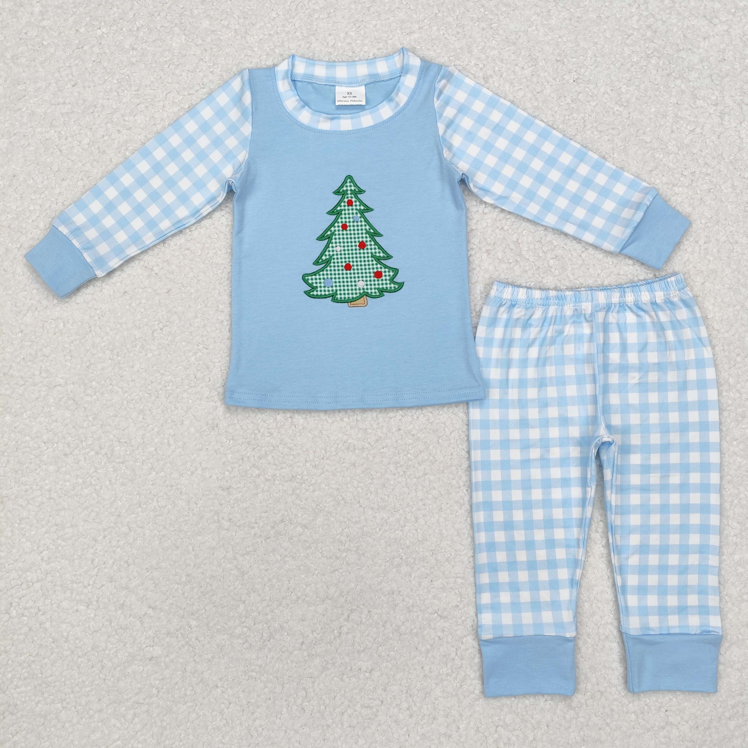 BLP0749 RTS toddler boy clothes embroidery boy christmas pajamas set embroidered