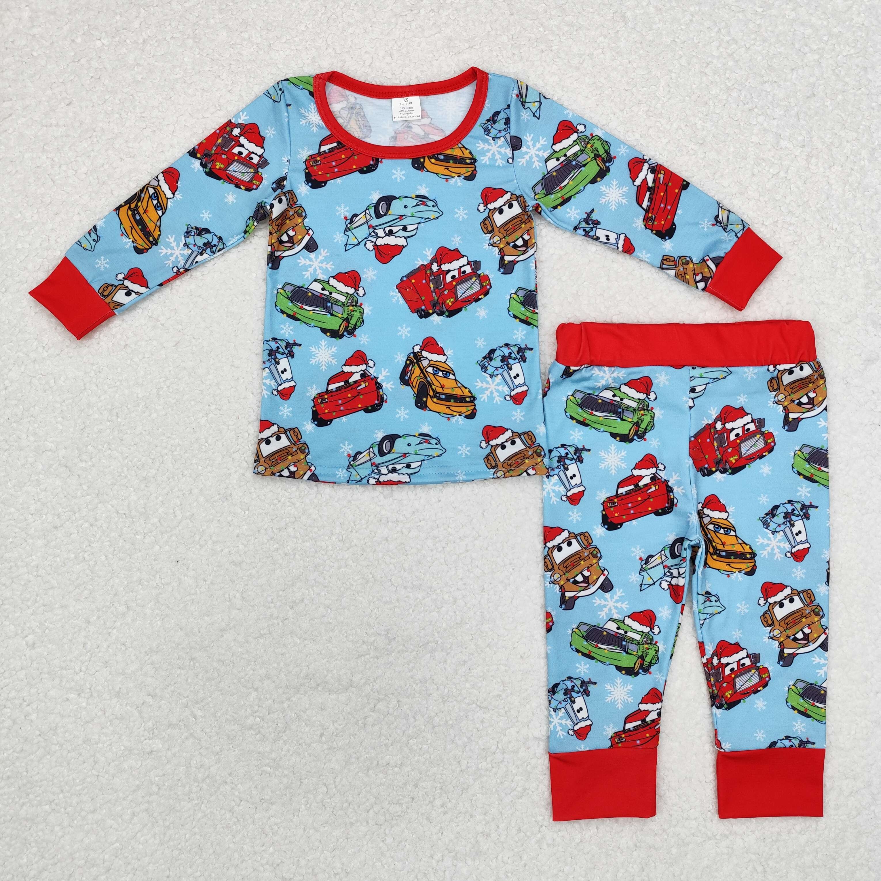 BLP0776 RTS  toddler boy clothes cars boy winter pajamas set-BAMBOO