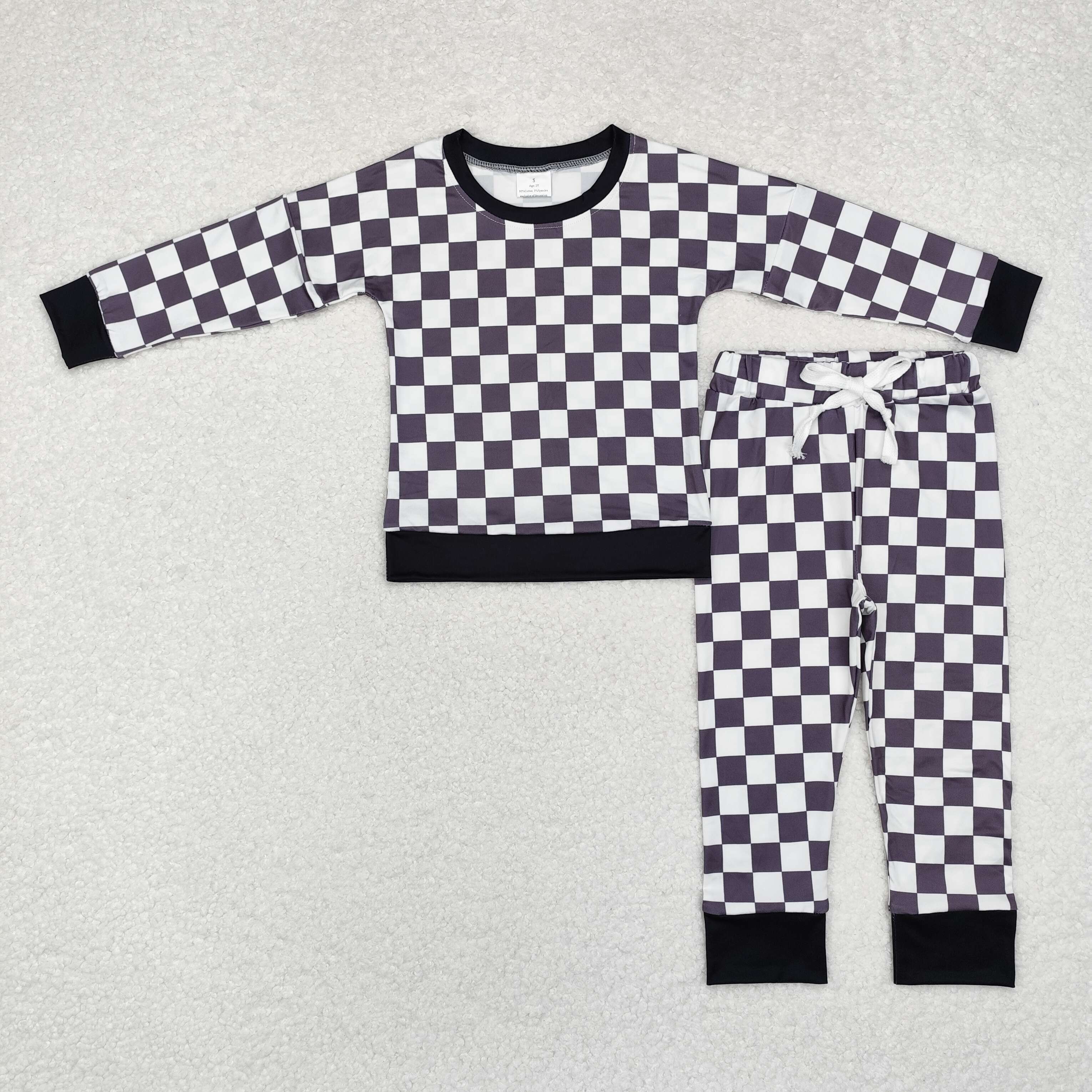 BLP0786 RTS  toddler boy clothes black gingham boy winter set