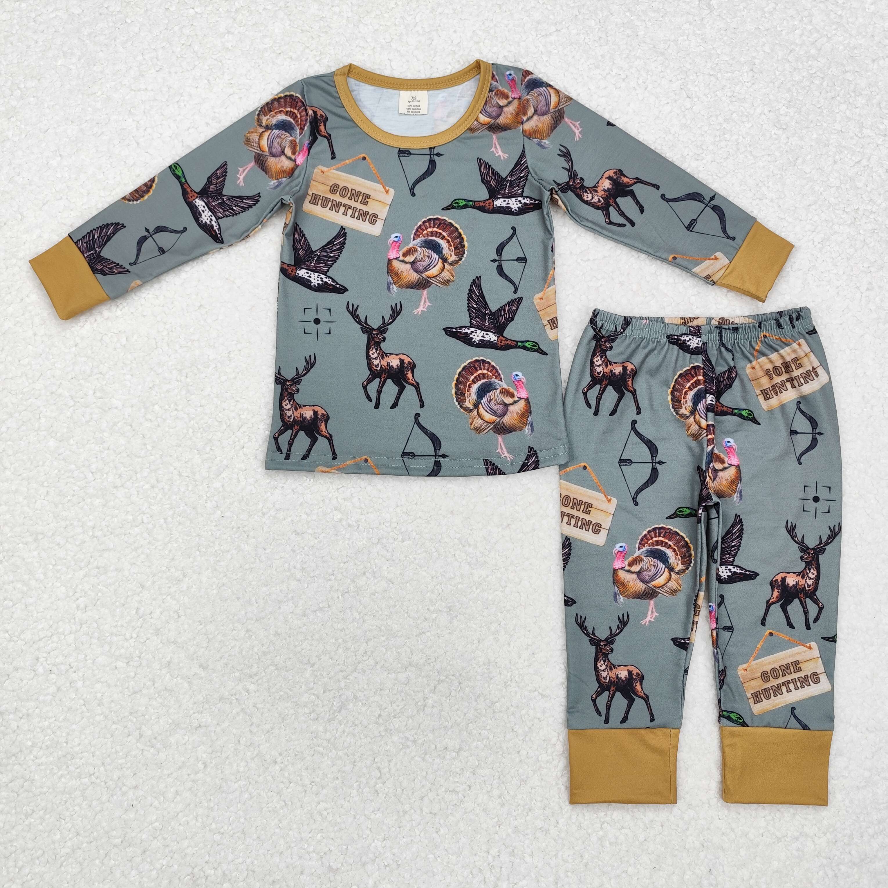 BLP0819 RTS  toddler boy clothes hunting boy pajamas winter set -BAMBOO