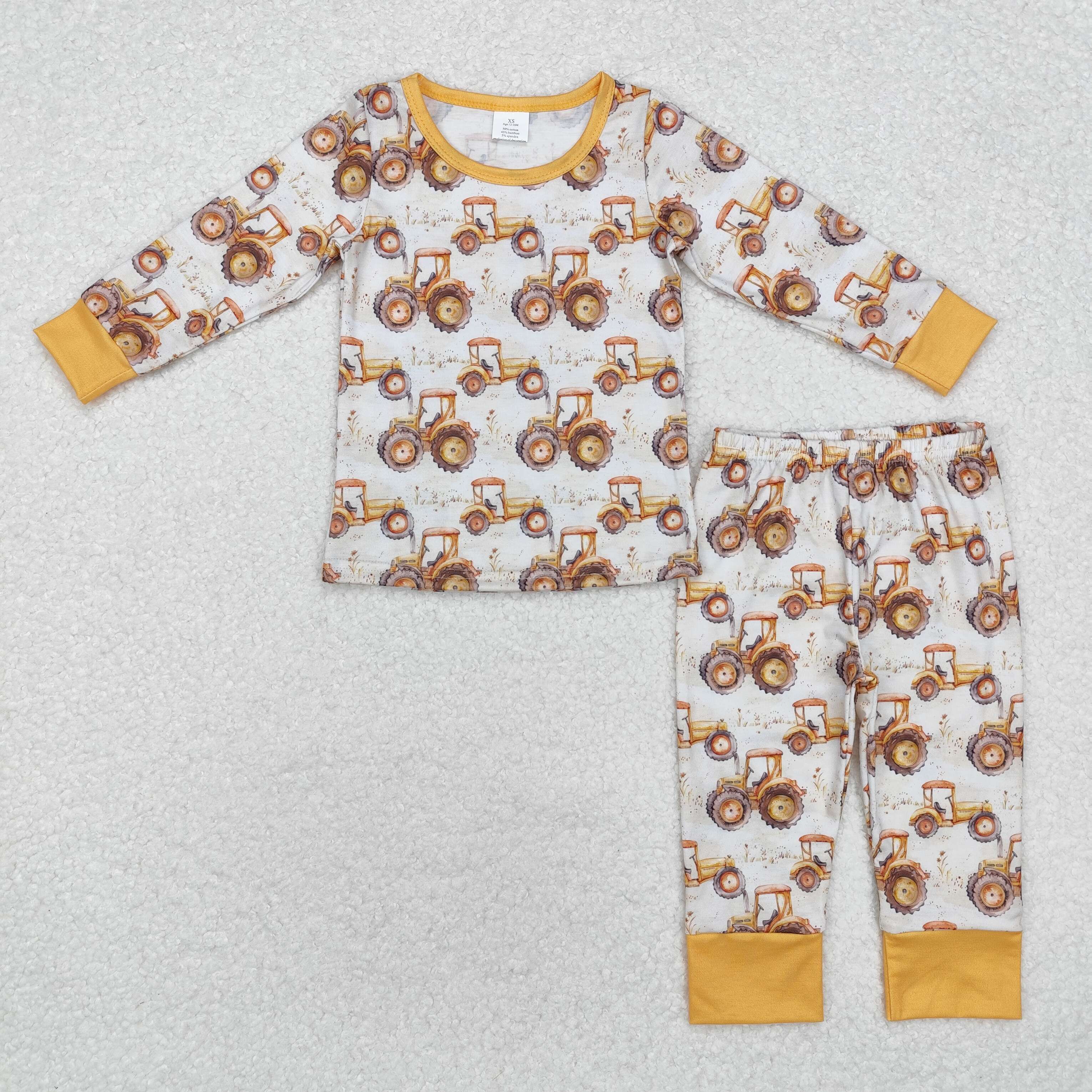 BLP0856 RTS toddler boy clothes truck boy winter pajamas set-BAMBOO