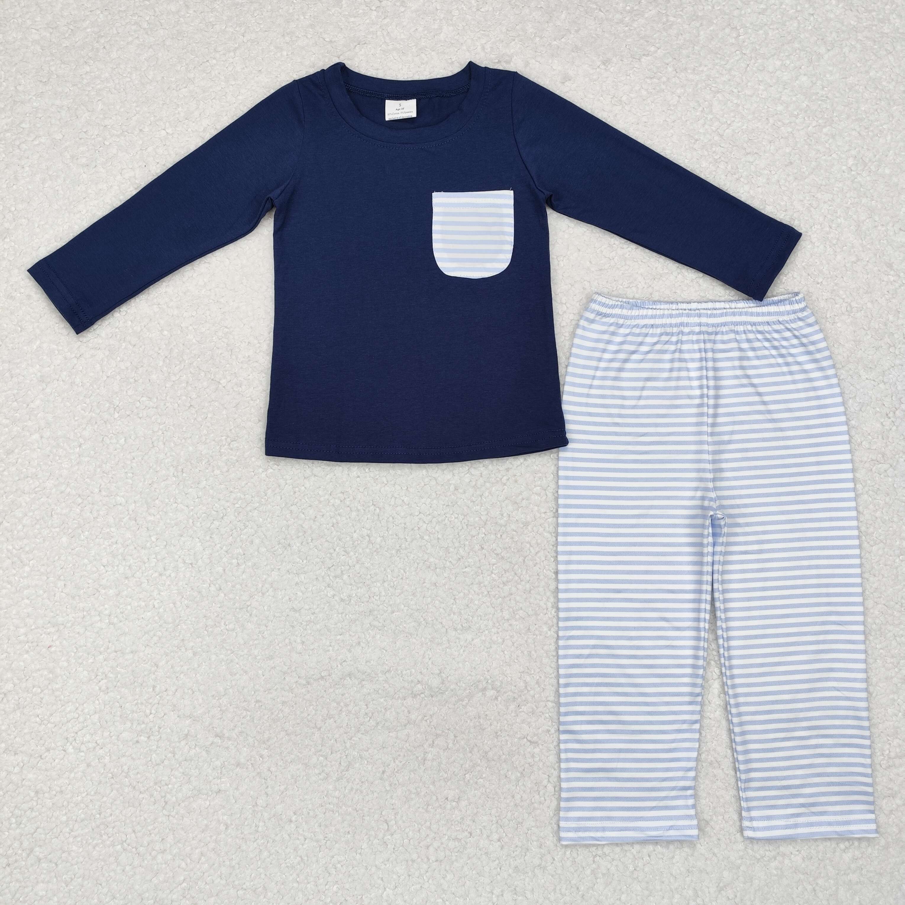 BLP0868 RTS  toddler boy clothes blue stripes boy winter set
