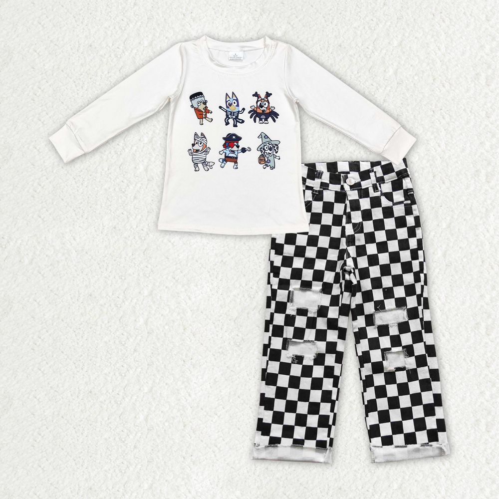 BLP0892 RTS toddler boy clothes cartoon dog boy winter halloween jeans set