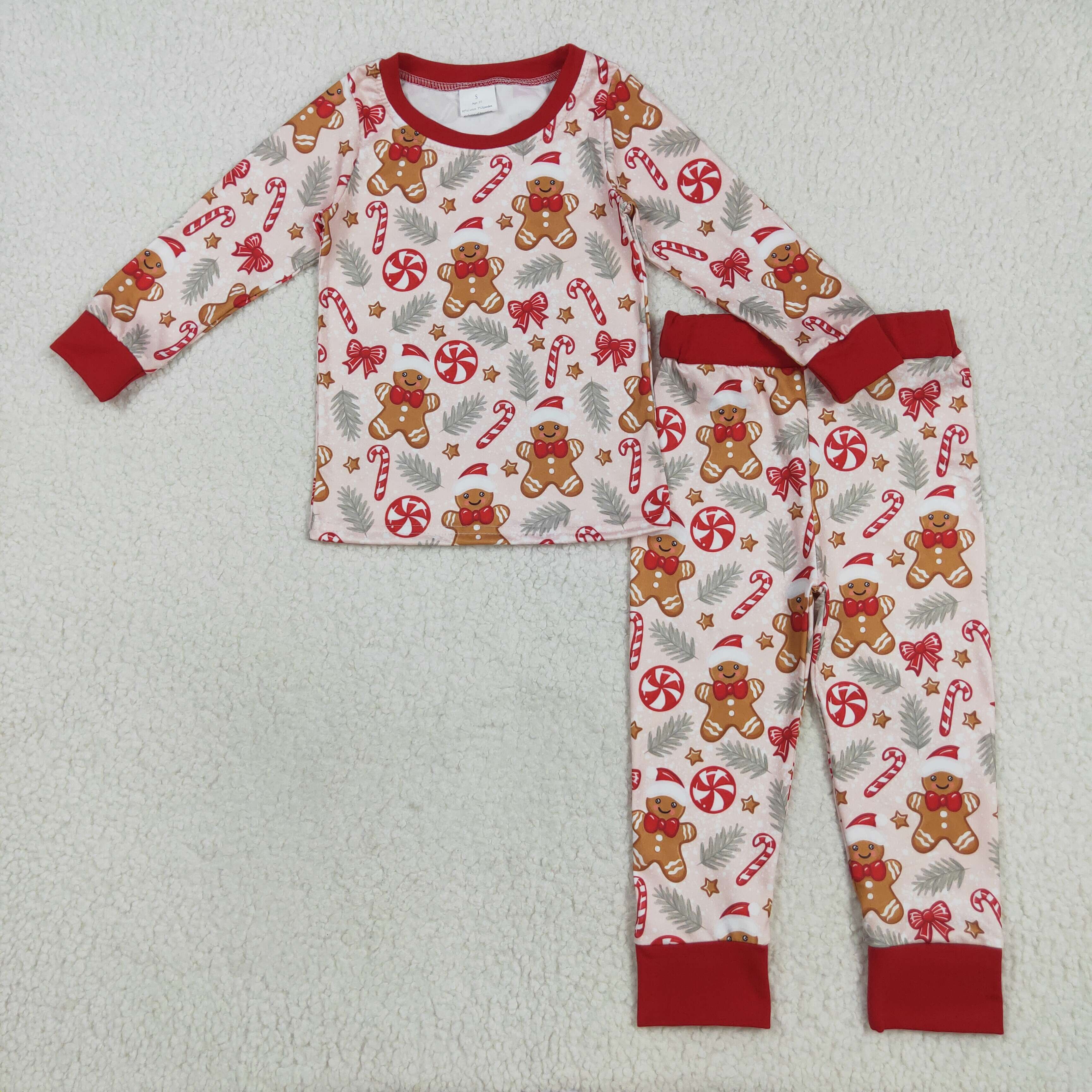 BLP1093 RTS boy clothes gingerbread man  boy christmas winter pajamas set