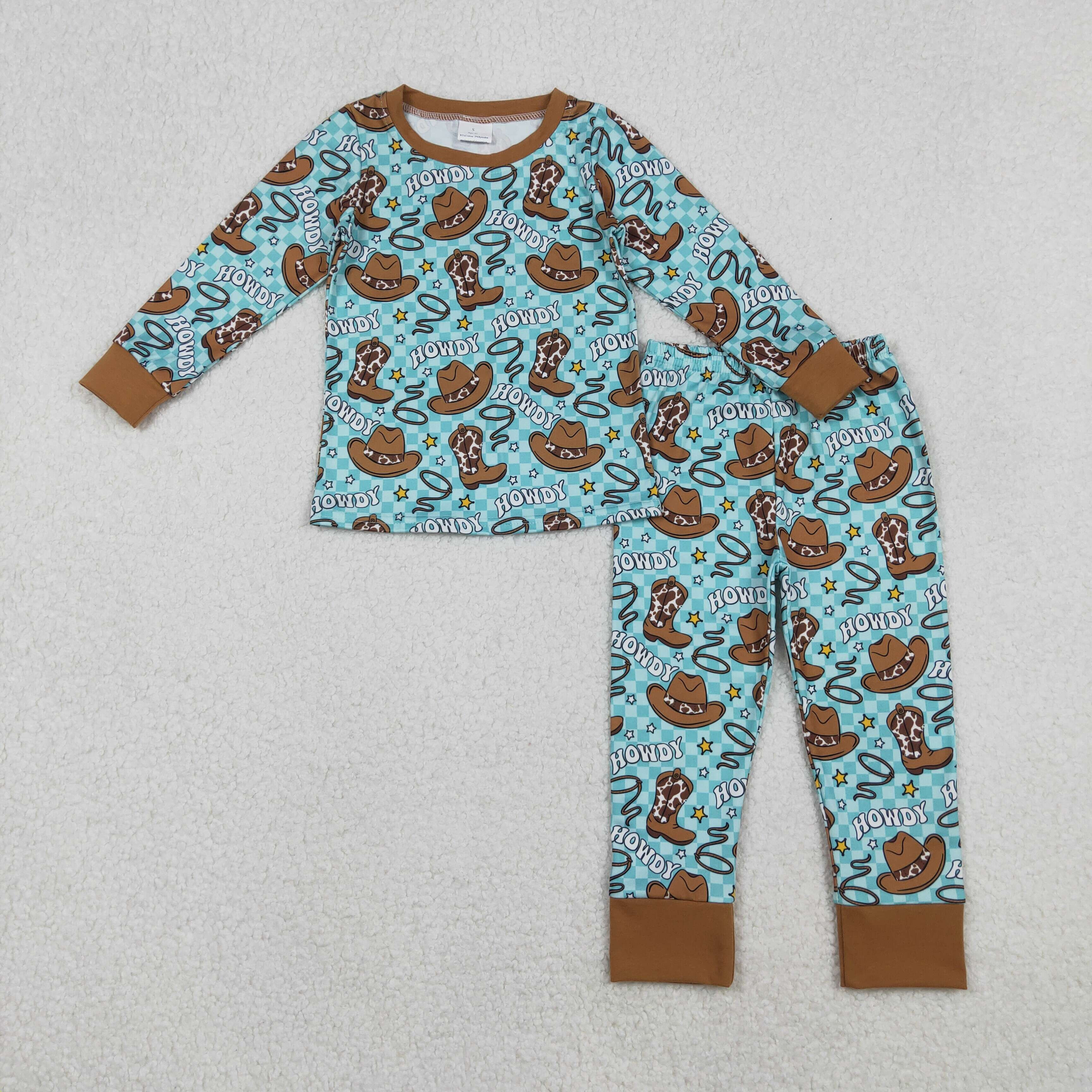 BLP1207 RTS toddler boy clothes howdy print boy pajamas winter set