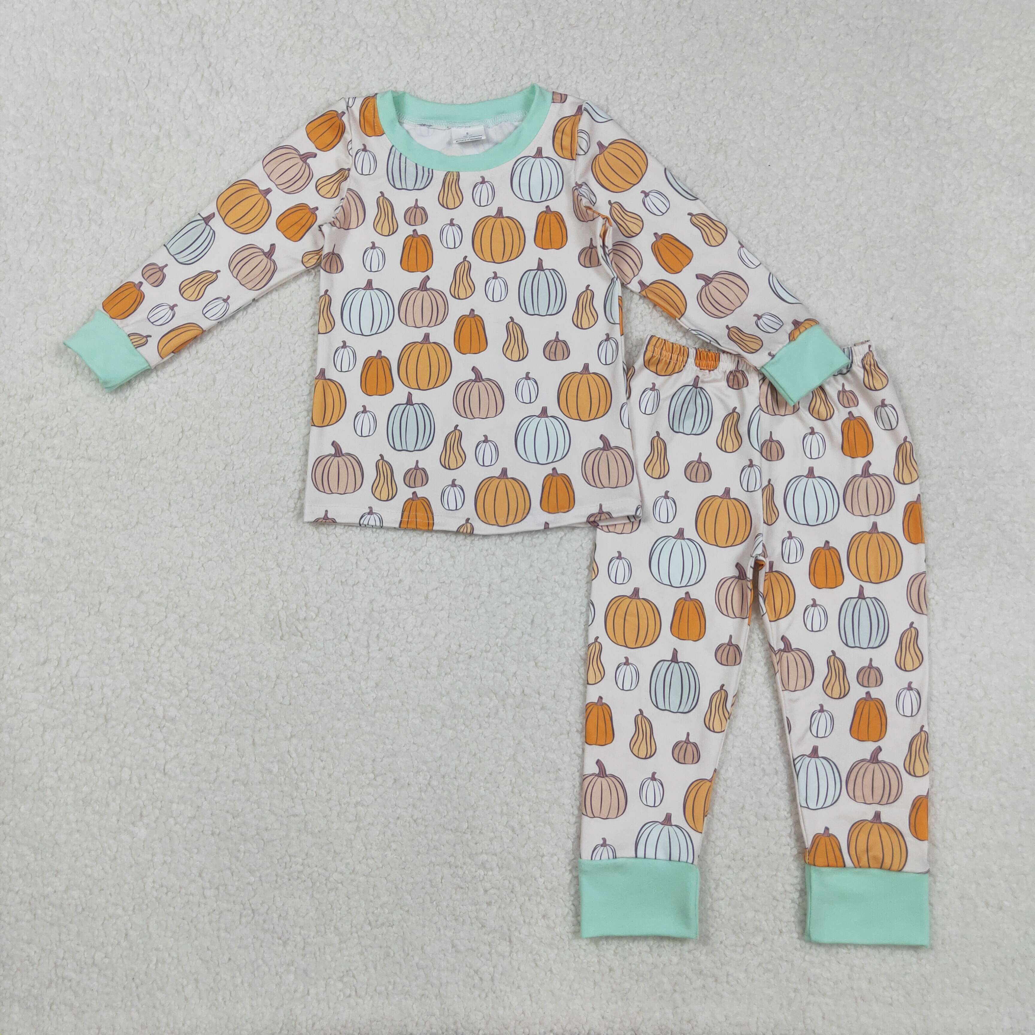 BLP1222 RTS toddler boy clothes pumpkin print boy fall winter set