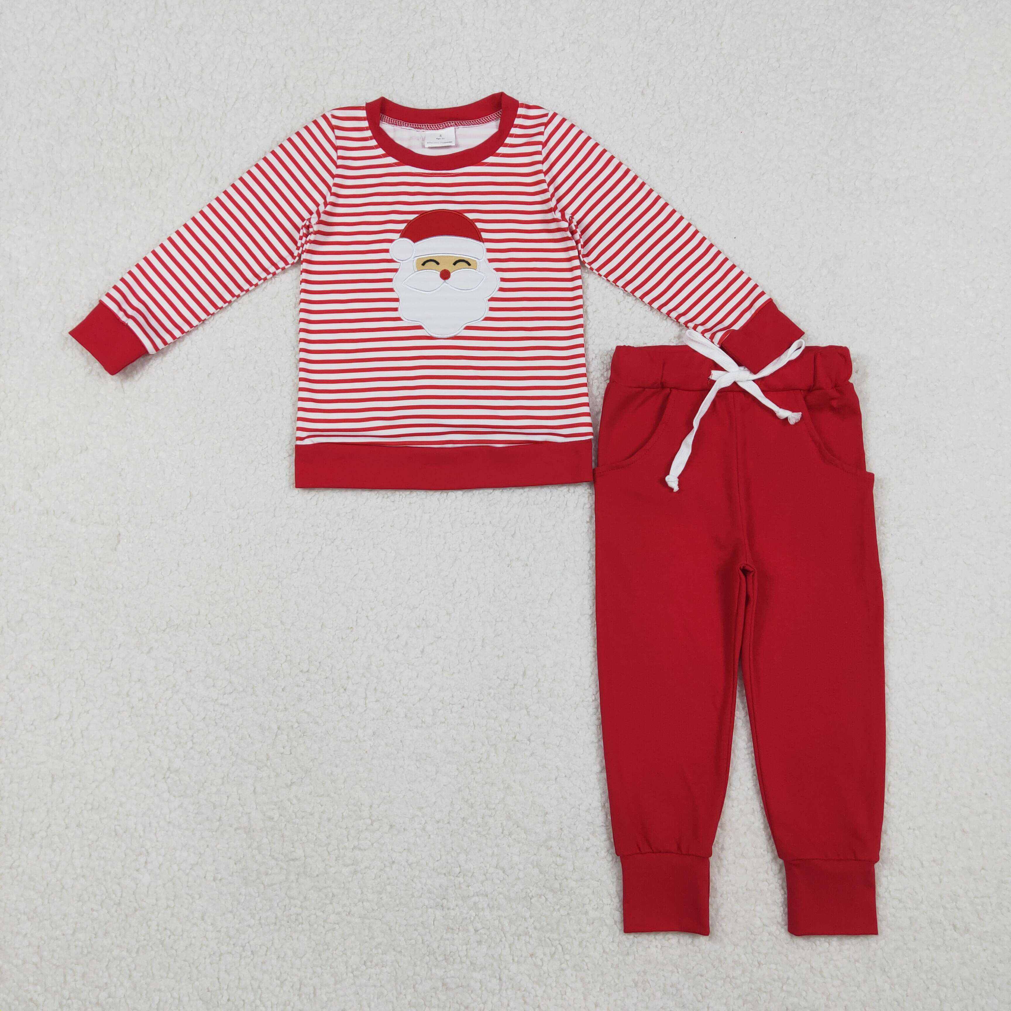 BLP1223 RTS boy clothes red santa claus boy winter embroidery set