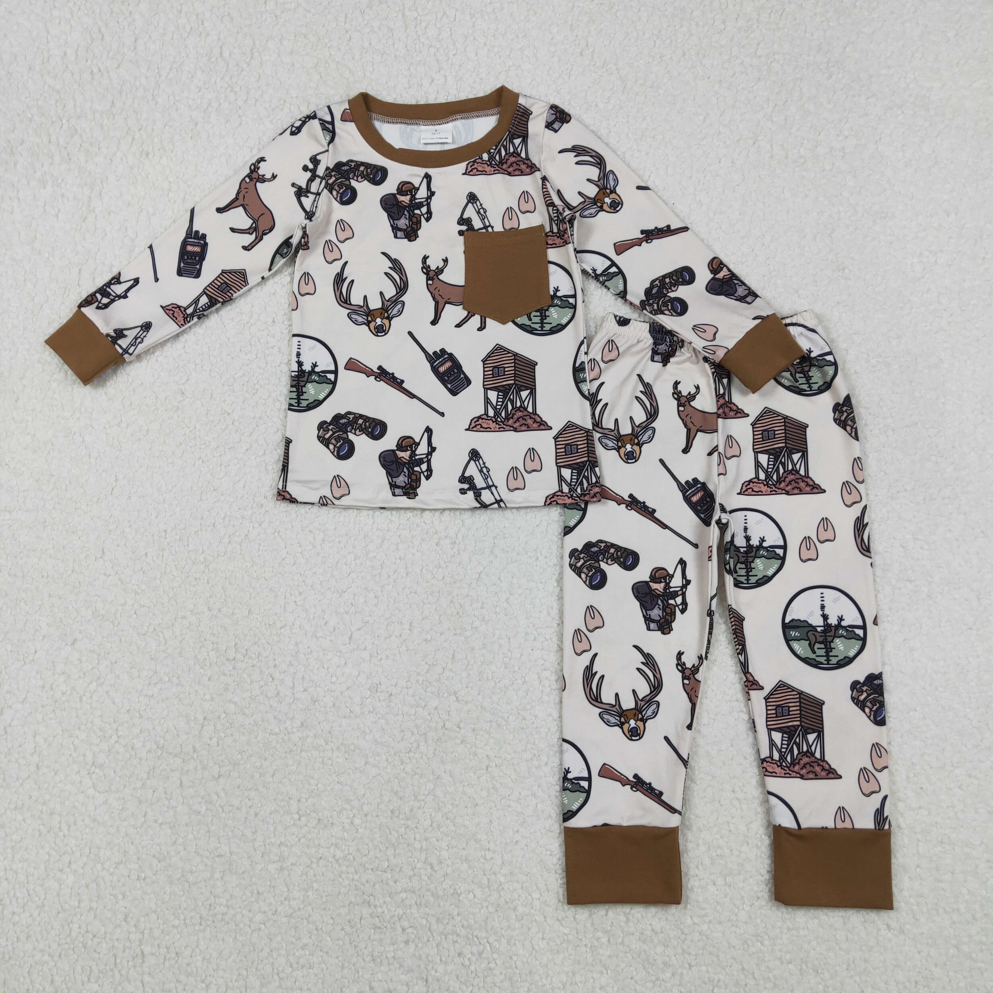 BLP1236 RTS toddler boy clothes hunting boy western winter pajamas set