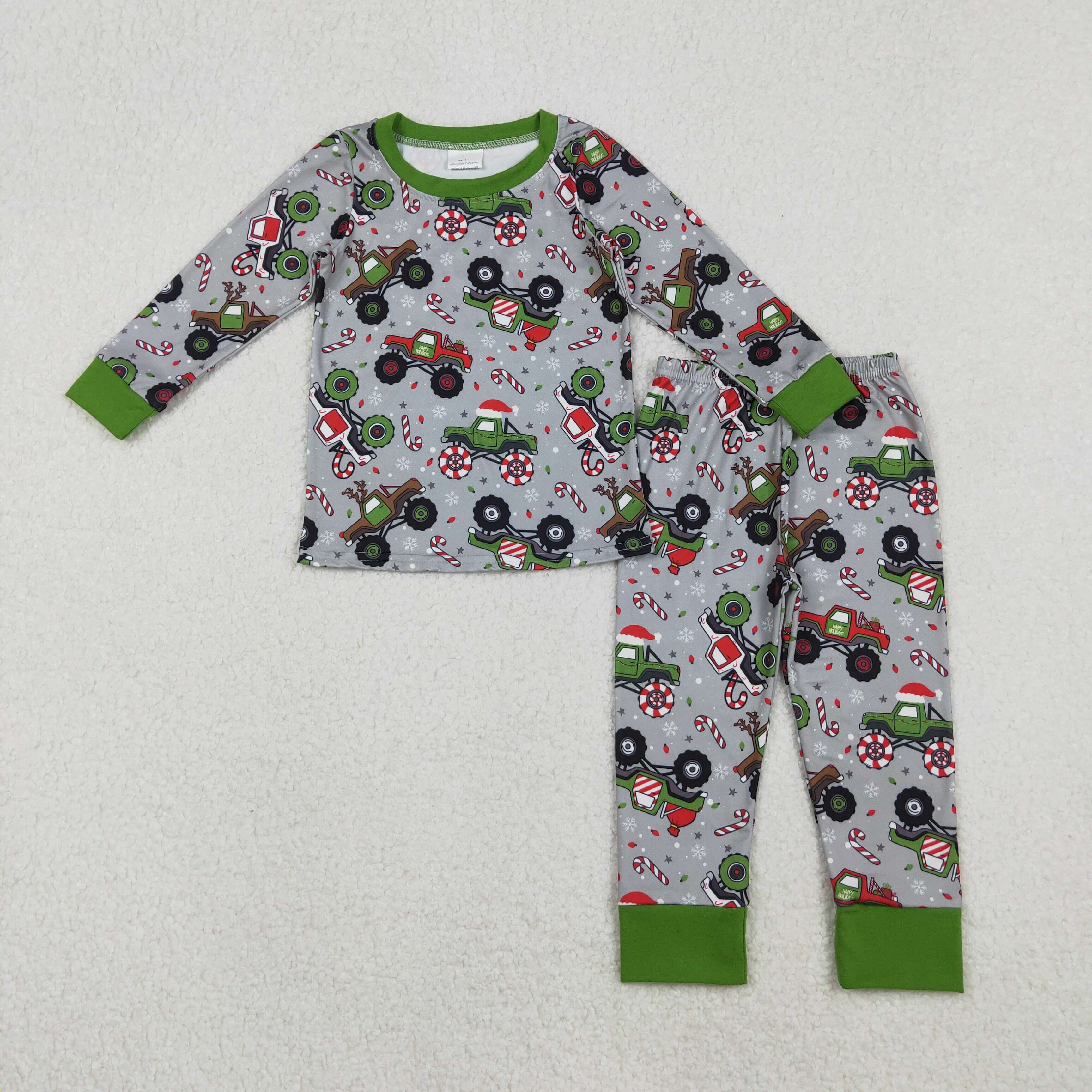 BLP1286 RTS  toddler boy clothes truck boy winter christmas pajamas set