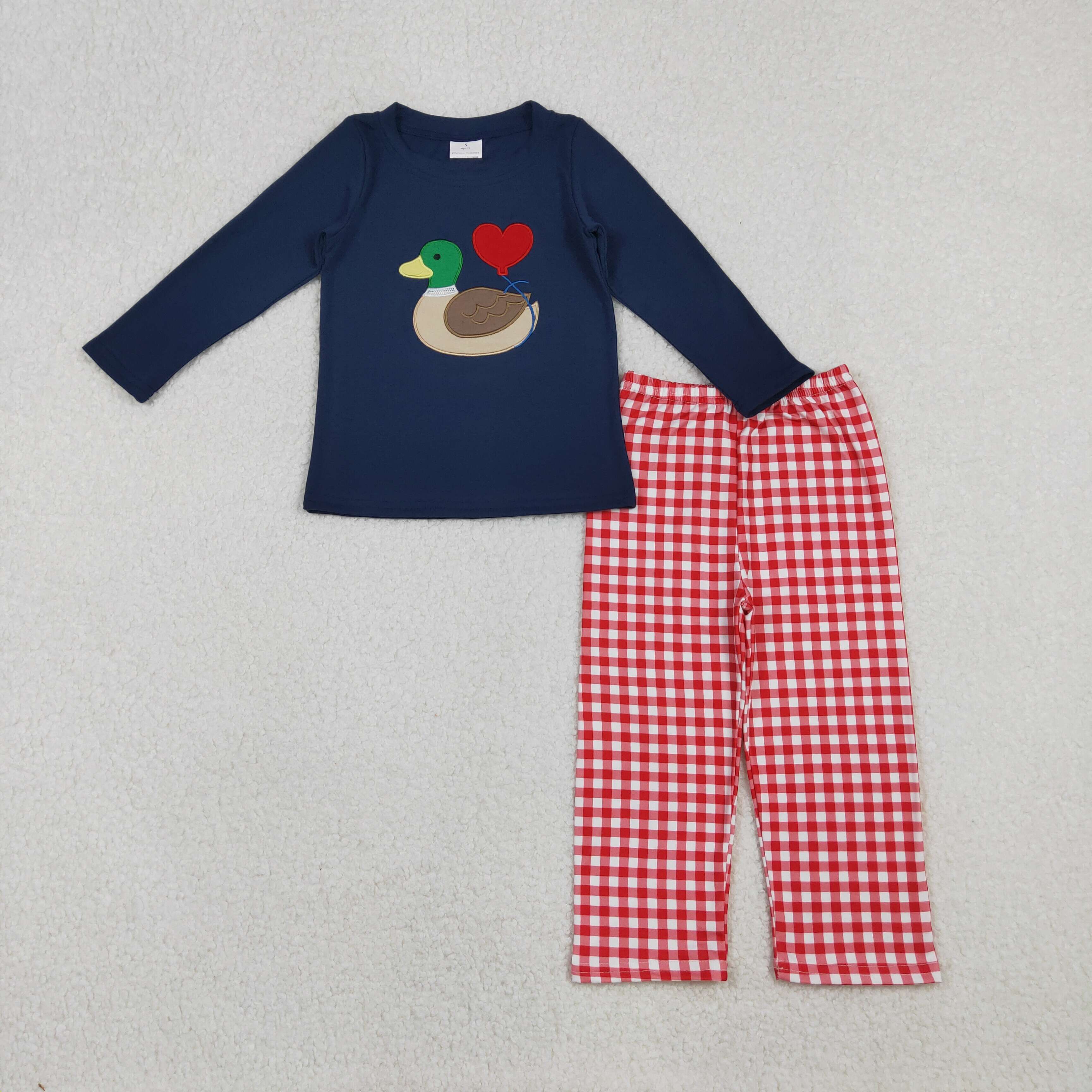 BLP1304 RTS toddler boy clothes mallard love boy valentine's day clothing embroidery set