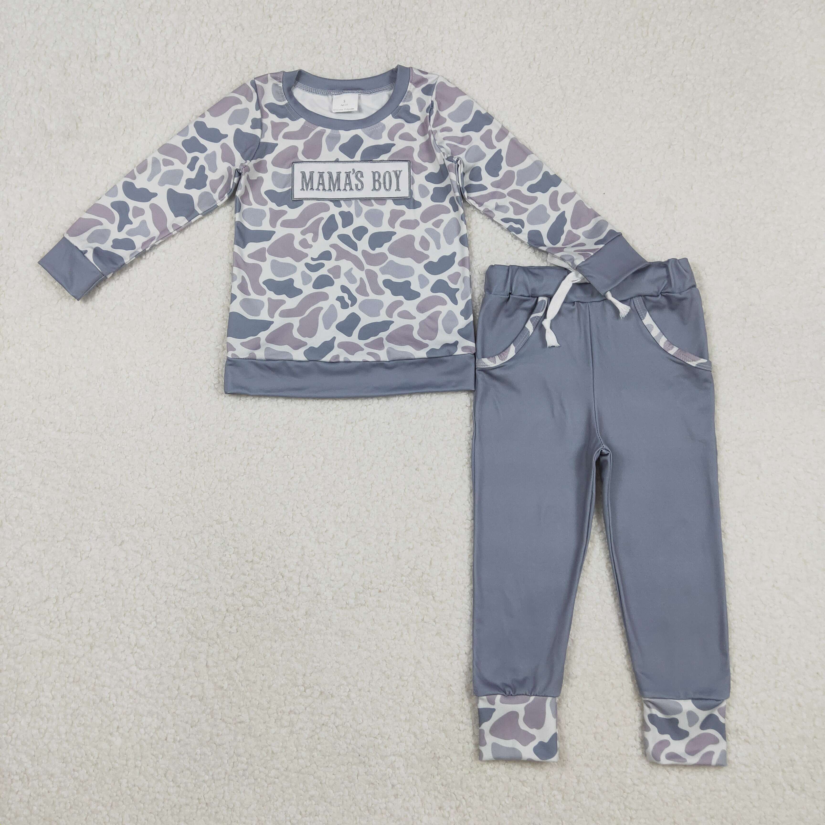 BLP1335 RTS toddler boy clothes mama’s boy winter embroidery outfit winter pants set