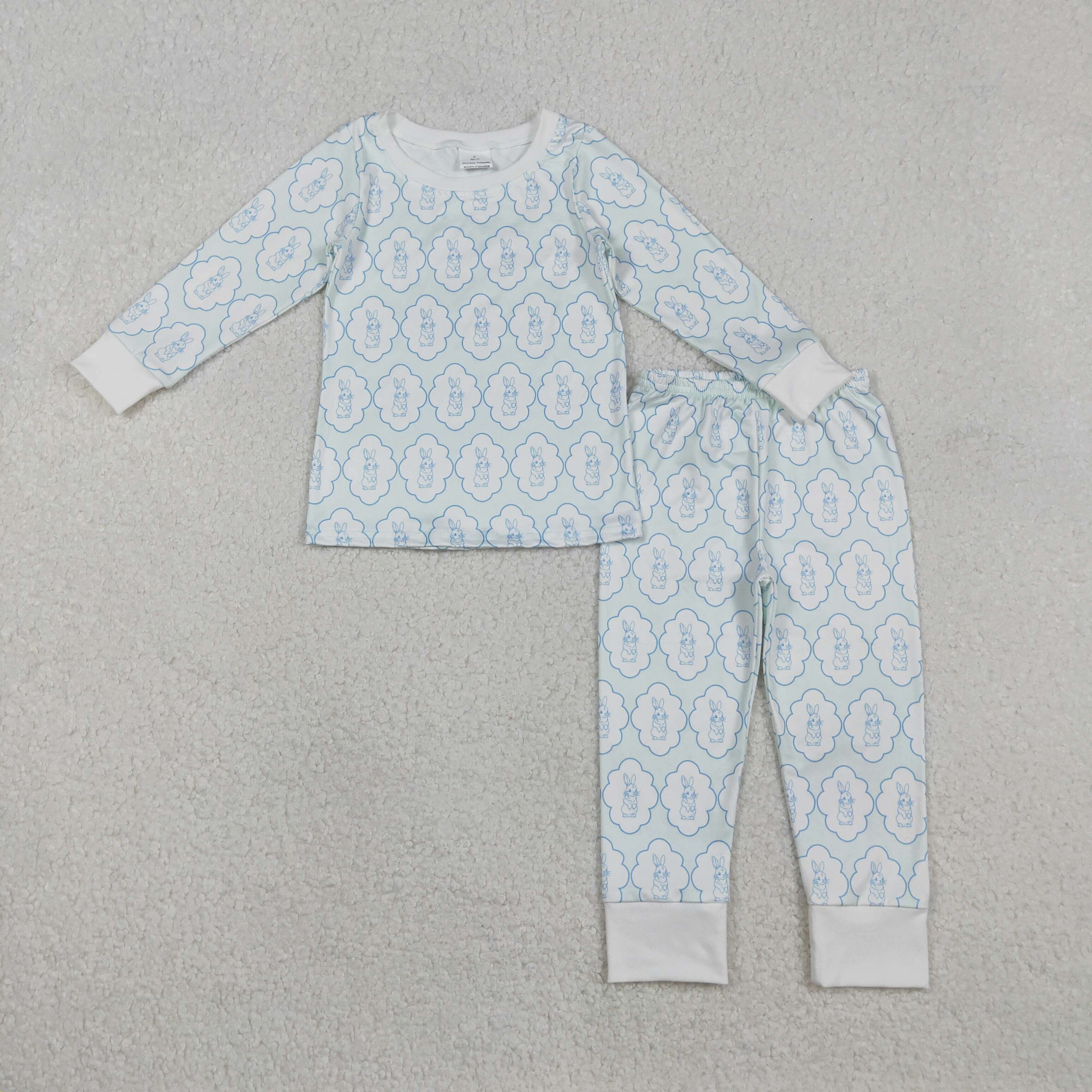 BLP1359 RTS  toddler boy clothes blue rabbit girl easter pajamas set
