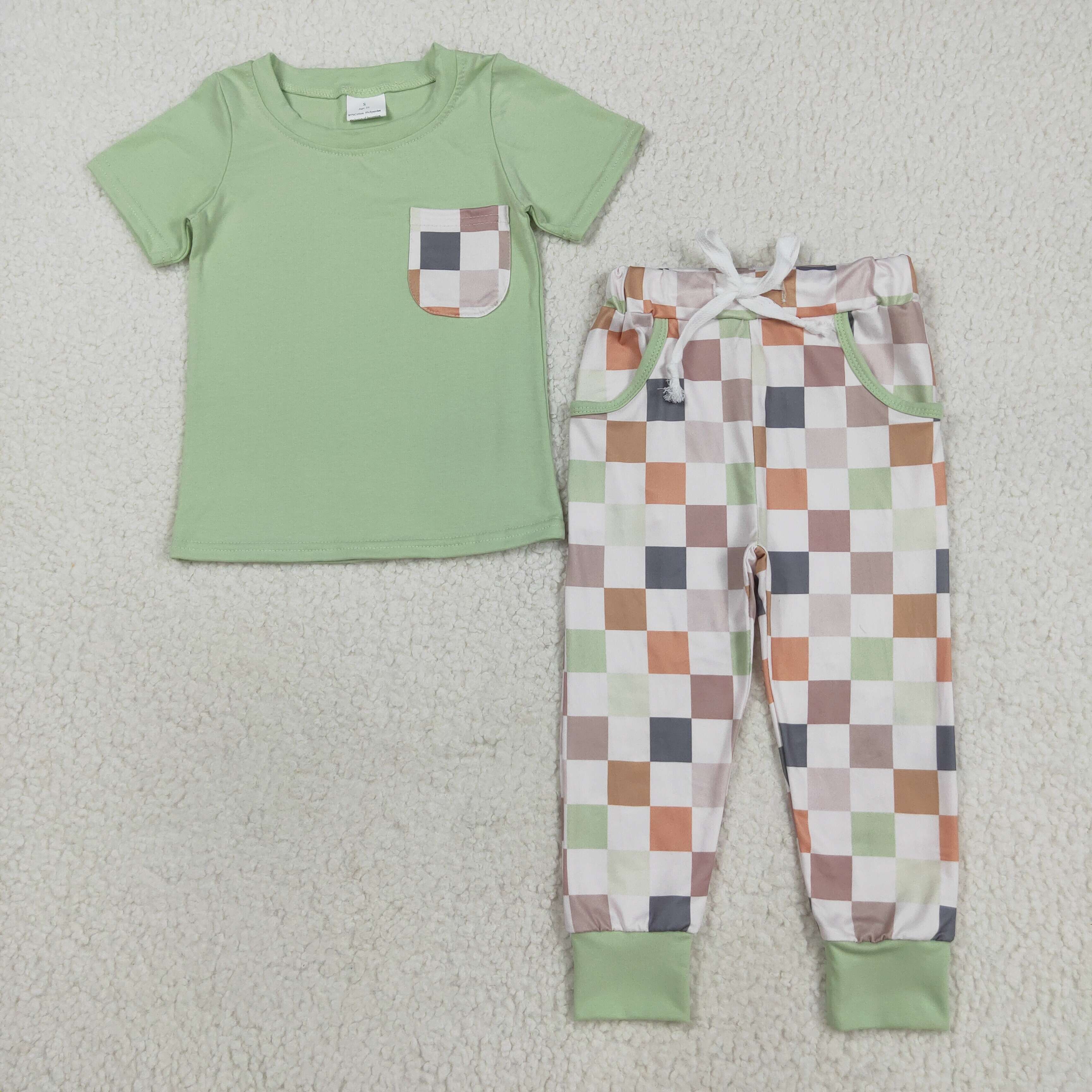 BSPO0576 RTS  toddler boy clothes plaid boy fall set pants set