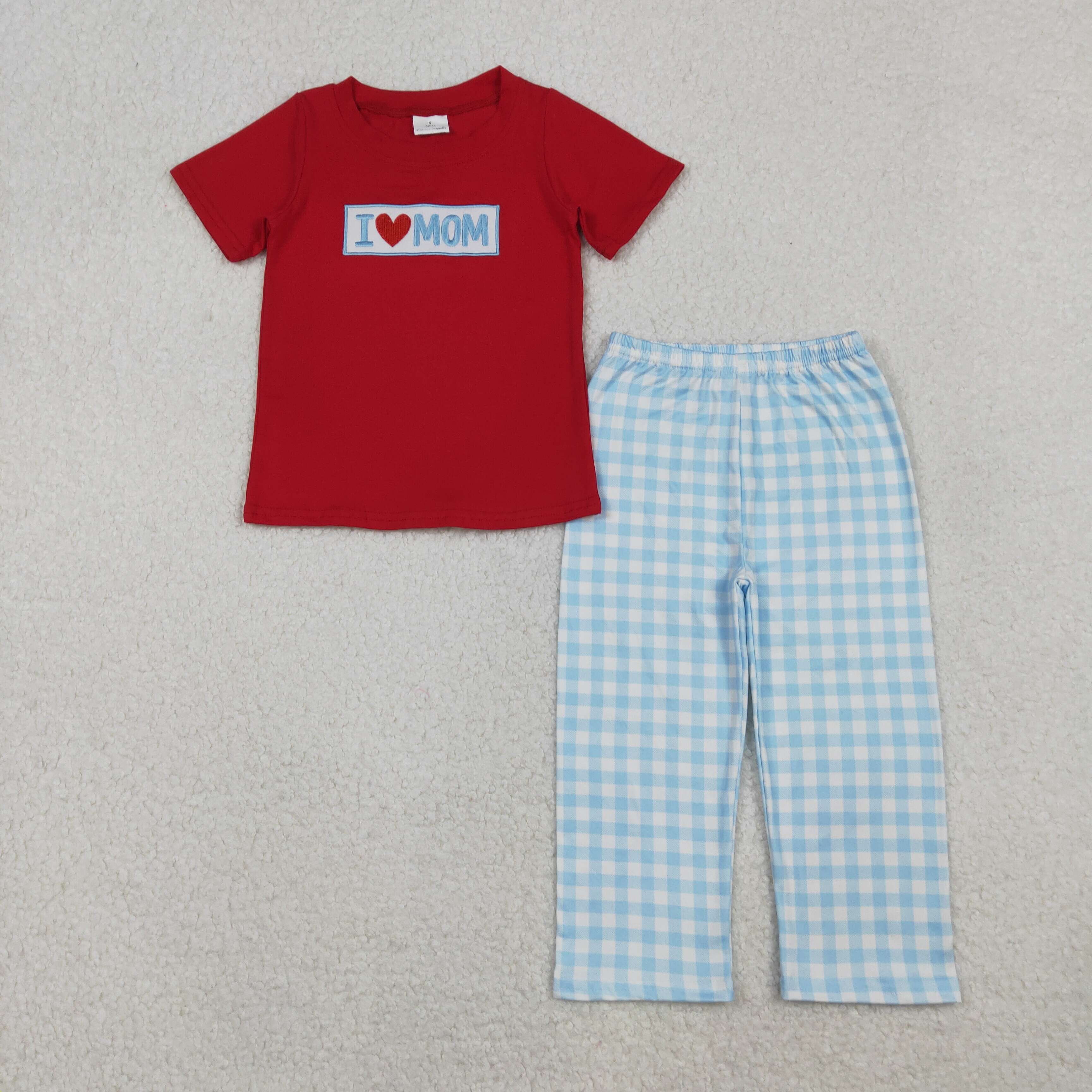 BSPO0588 RTS kids boy clothes  I love mom embroidery boy pants set