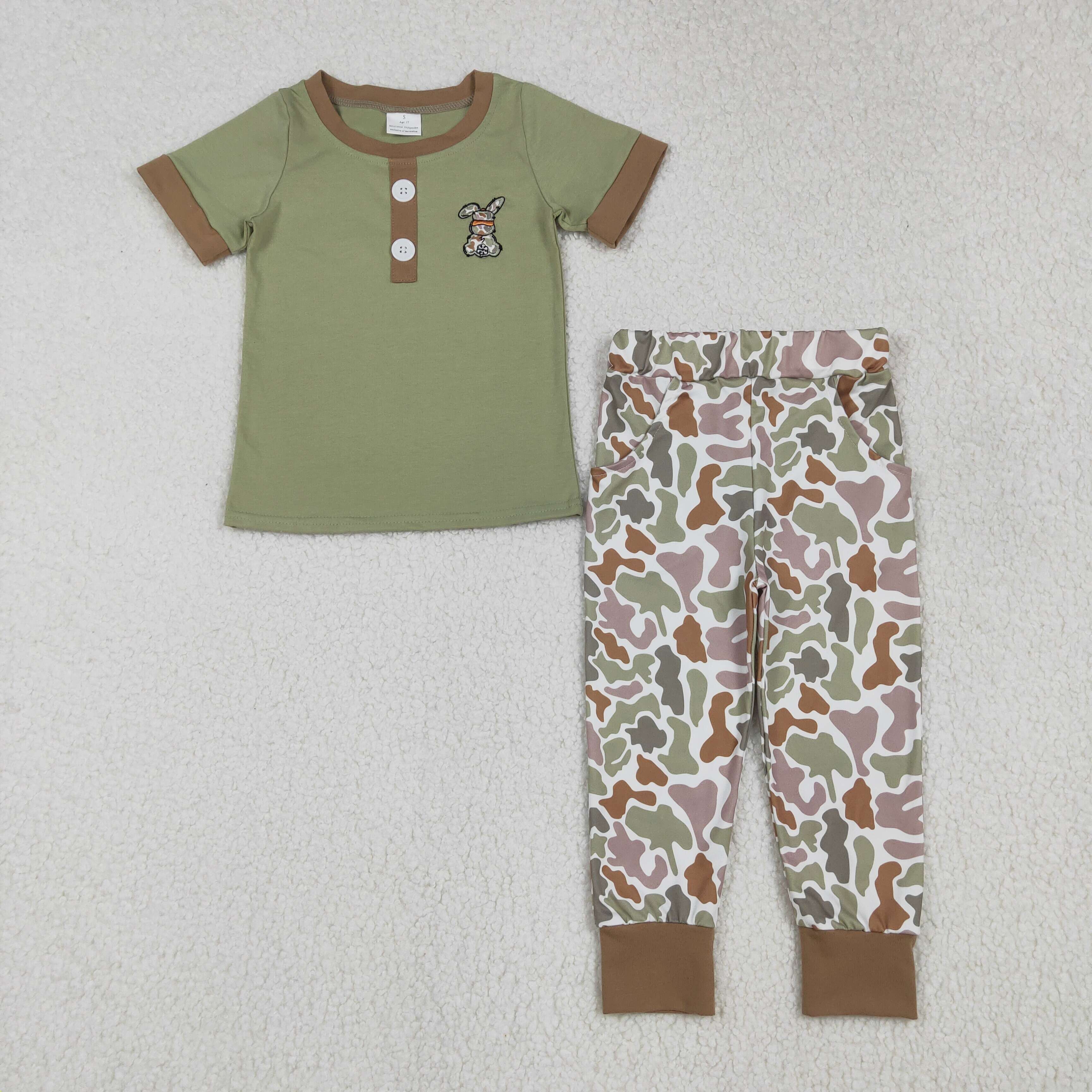 BSPO0603 RTS  toddler boy clothes rabbit boy easter embroidery pants set