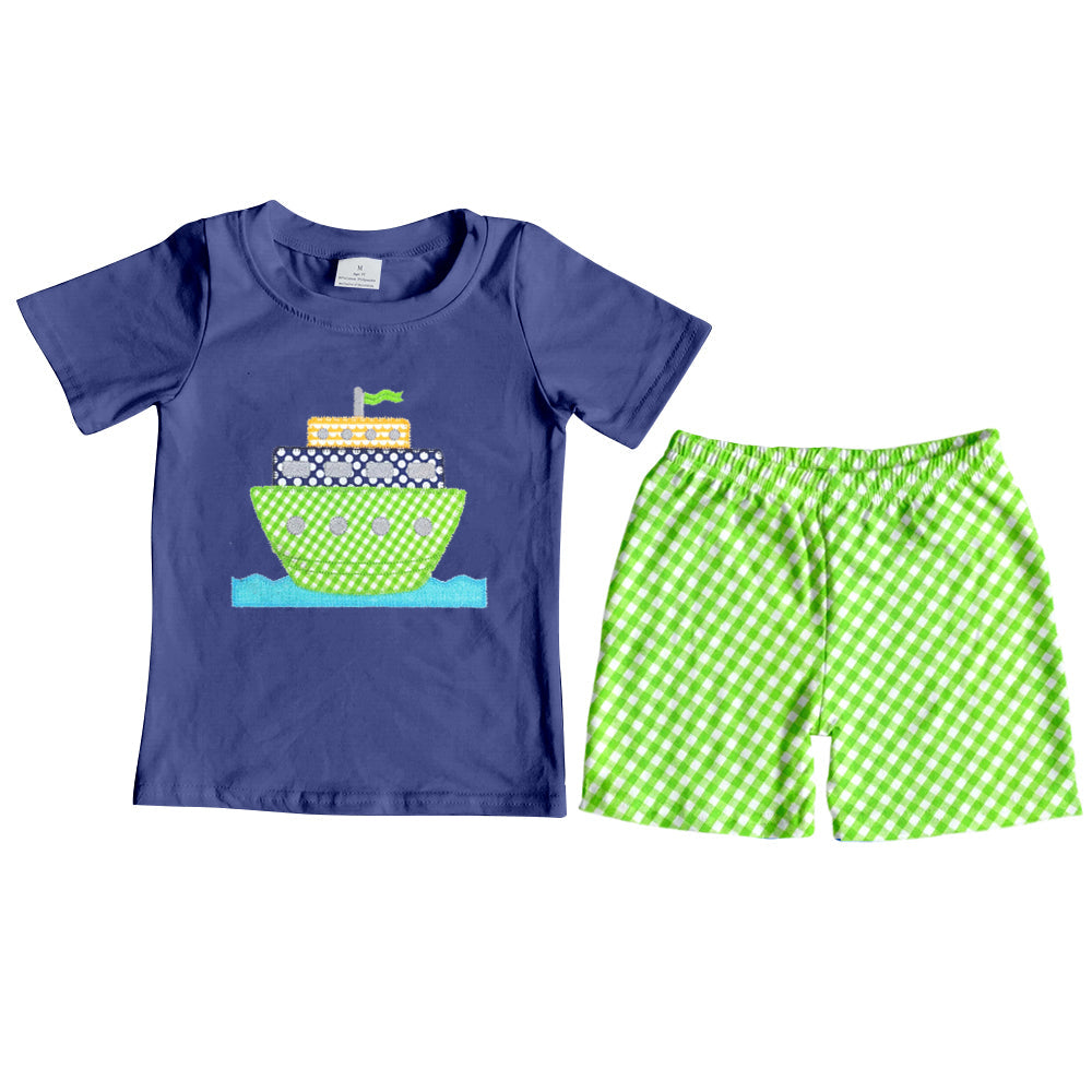 BSSO0097 baby boy clothes boat embroidery summer outfits embroidered-promotion 2025.6.14 $5.5