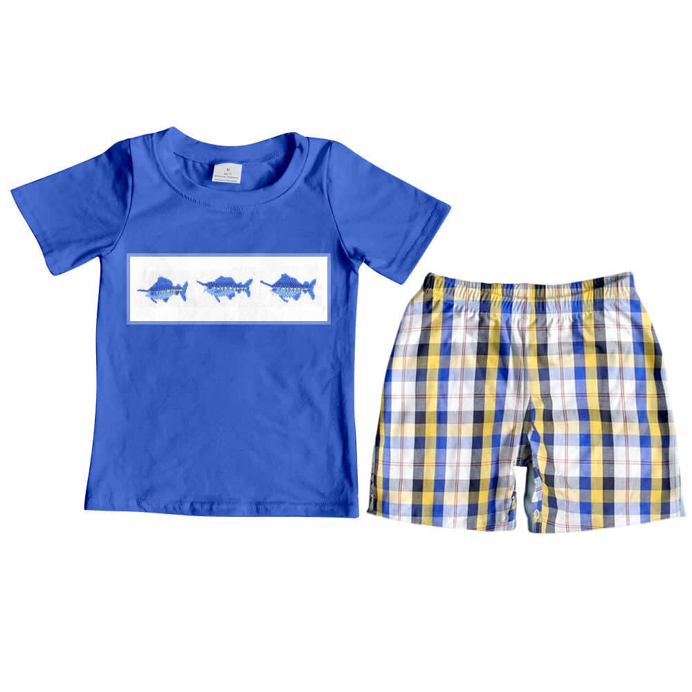 BSSO0125 baby boy clothes shark embroidery summer outfits embroidered-promotion 2025.5.17 $5.5
