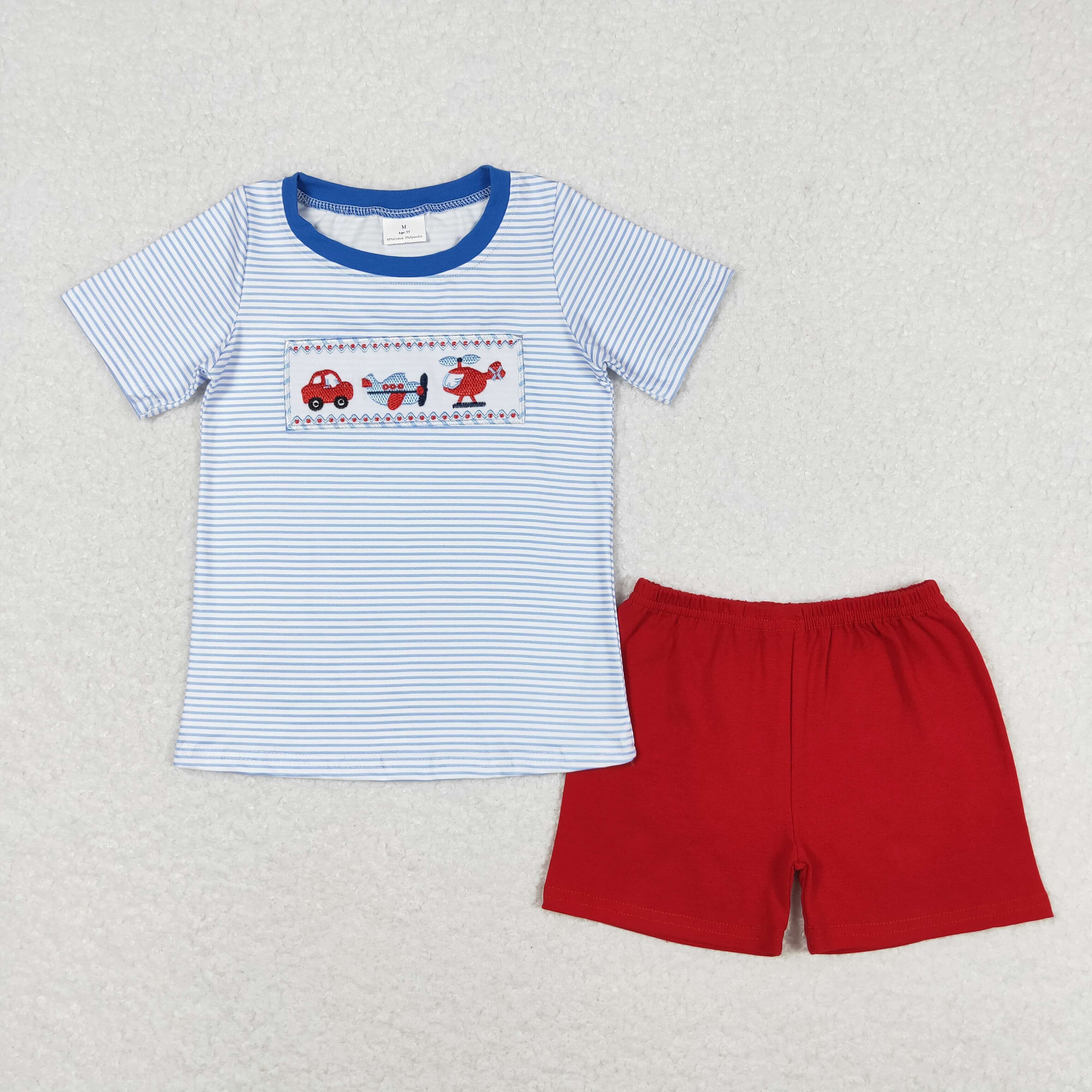 BSSO0649 3-6M to 7-8T RTS baby boy clothes airplane toddler boy summer outfits embroidery