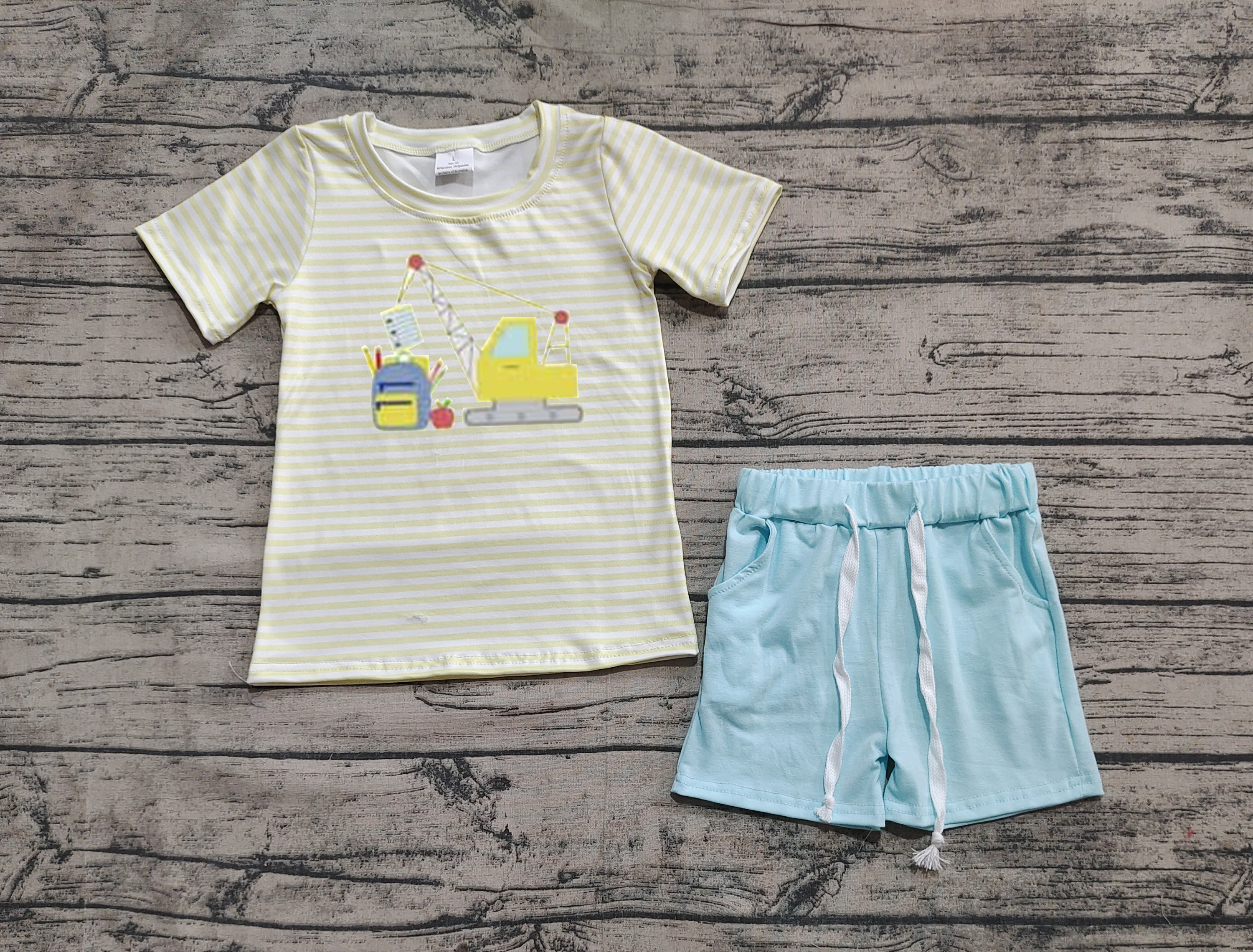 BSSO1417 pre-order baby boy clothes truck  back to school day toddler boy  summer outfit-real pic 2025.3.15 