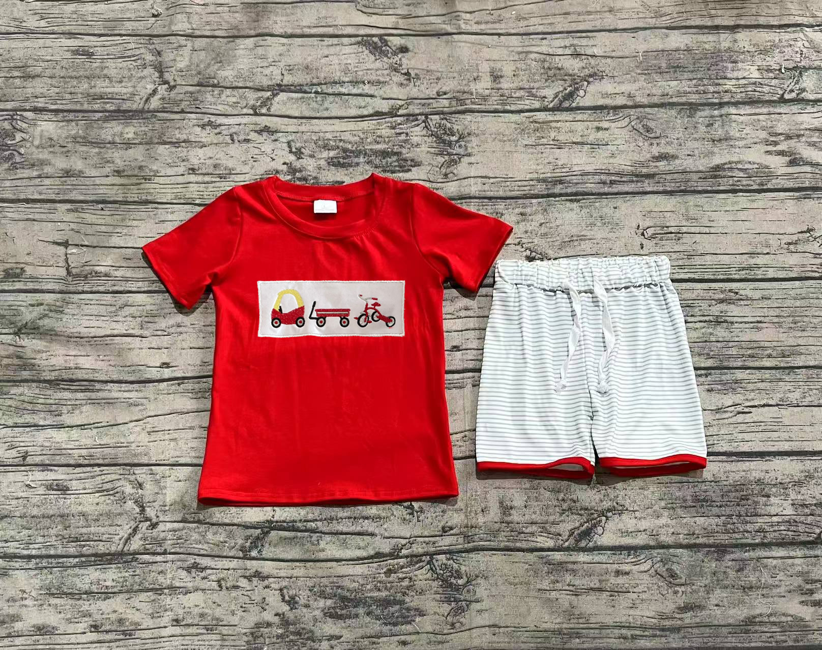 BSSO1432 pre-order baby boy clothes car toddler boy  summer embroidery outfit-real pic 2025.3.13 