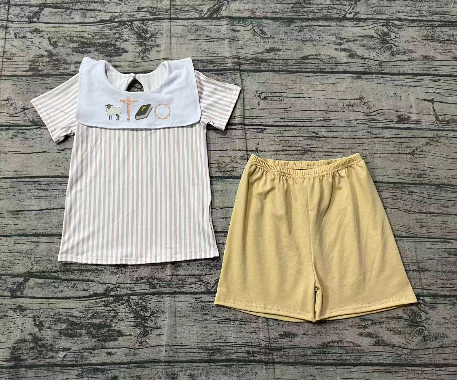 BSSO1777 pre-order baby boy clothes cross print toddler boy easter summer outfit-real pic 2026.1.25 produce time：5-6weeks after the real pic date I list