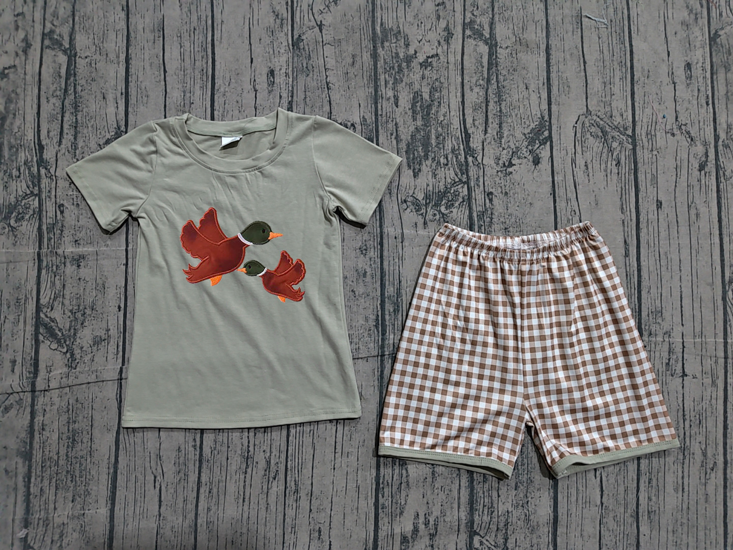 BSSO1867 pre-order kids clothes mallard print boy summer outfit  clothing embroidery set-real pic 2026.4.2 