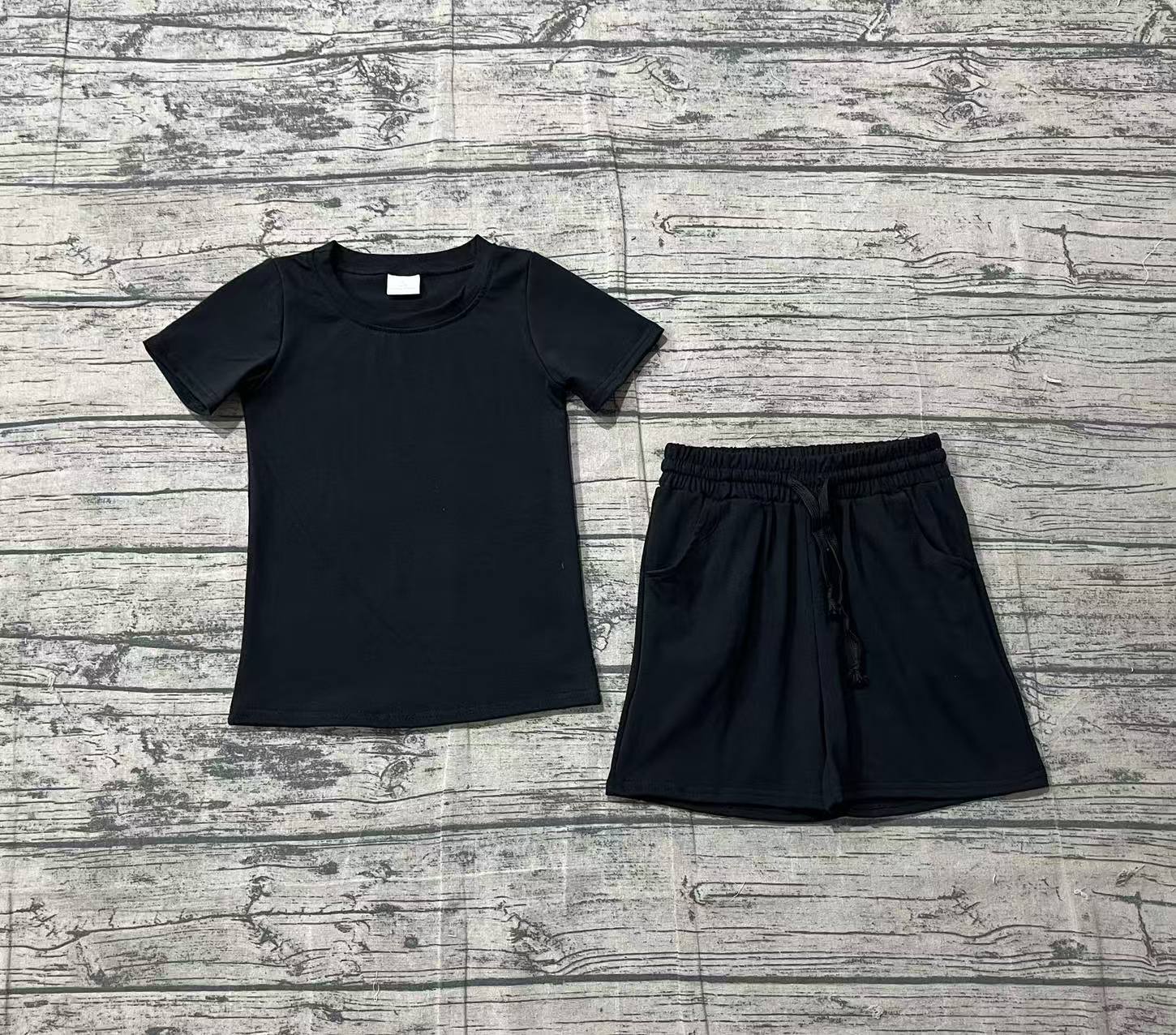 BSSO1889 pre-order kids clothes black print boy summer outfit  clothing set-real pic 2026.1.25