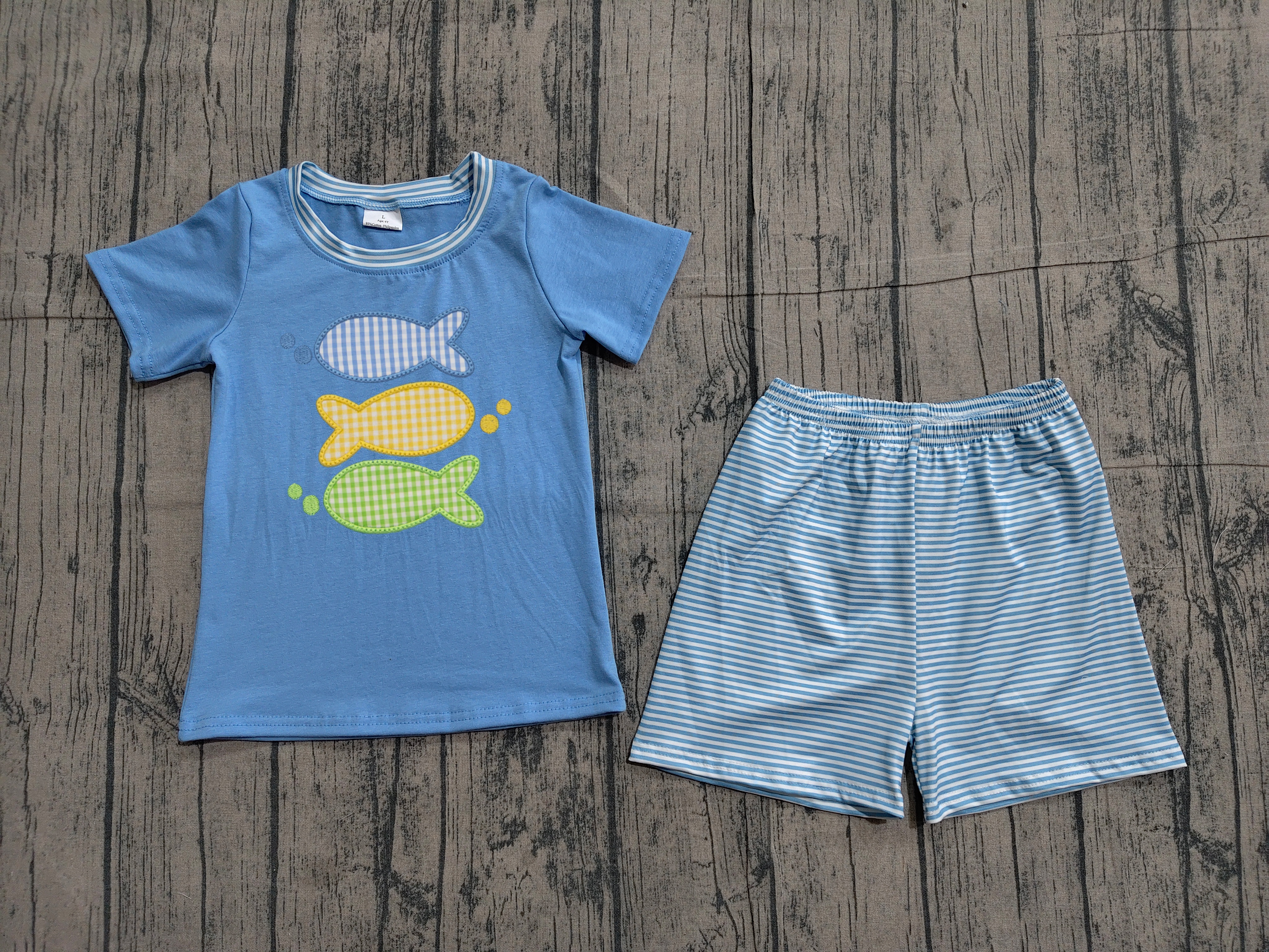 BSSO1905 pre-order kids clothes fish print boy summer outfit  clothing embroidery set-real pic 2026.3.26 