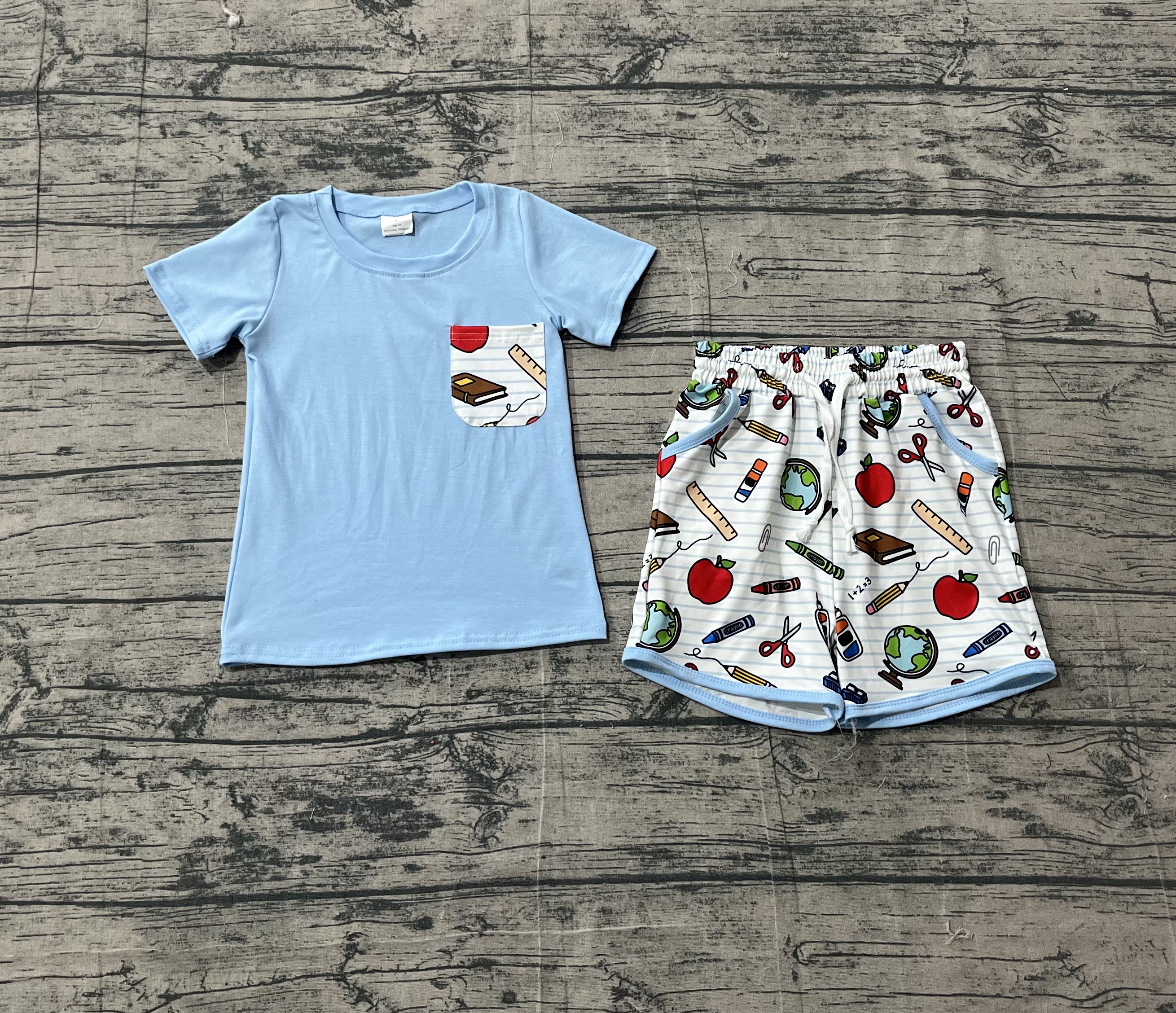 BSSO1921 pre-order baby clothes apple print toddler boy back to school summer outfit-real pic 2026.3.12 