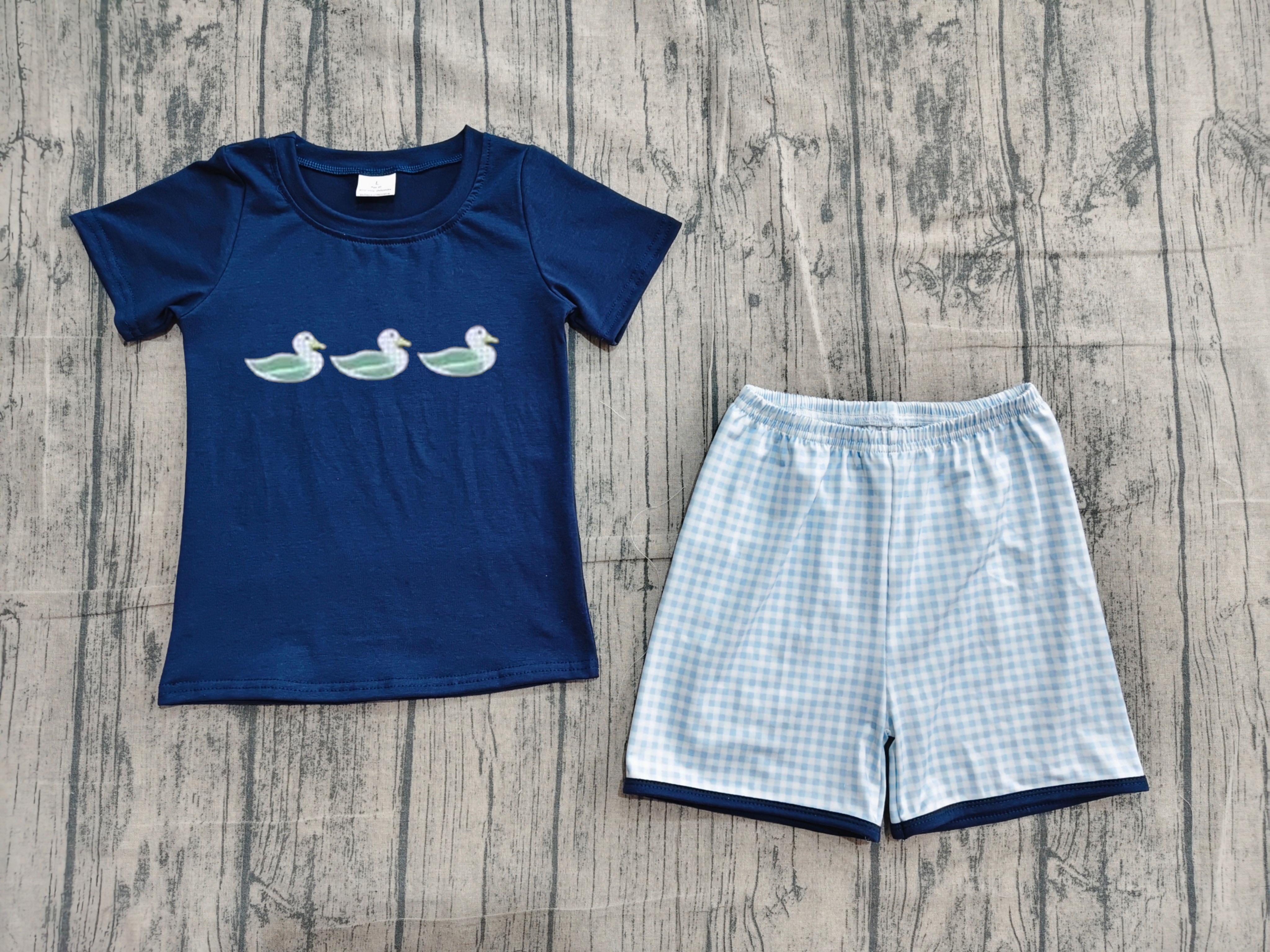 BSSO1938 pre-order kids clothes duck print boy summer outfit  clothing embroidery set-real pic 2026.4.25 
