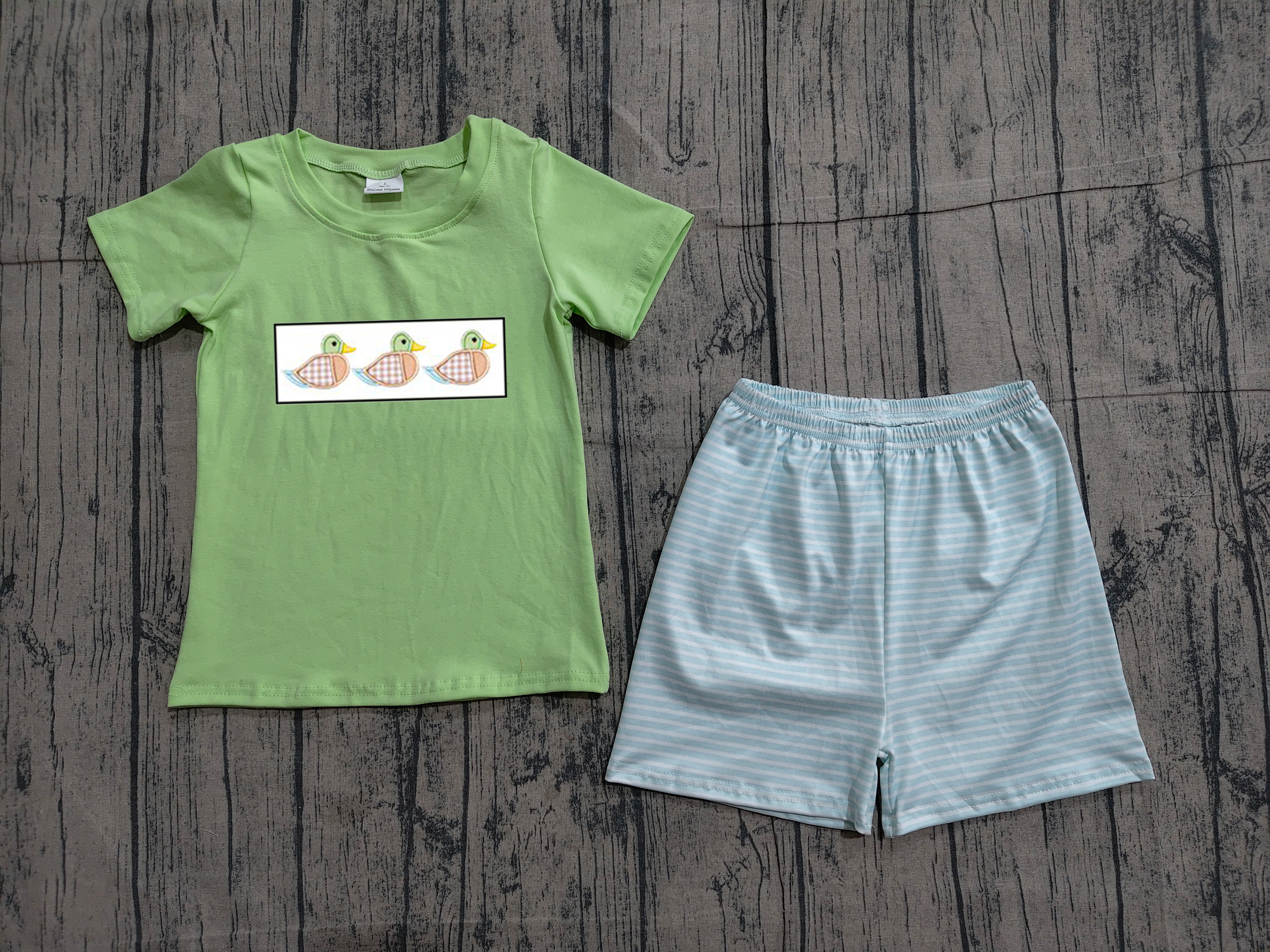 BSSO1946 pre-order kids clothes mallard print boys summer outfit  clothing embroidery set-real pic 2026.3.26 