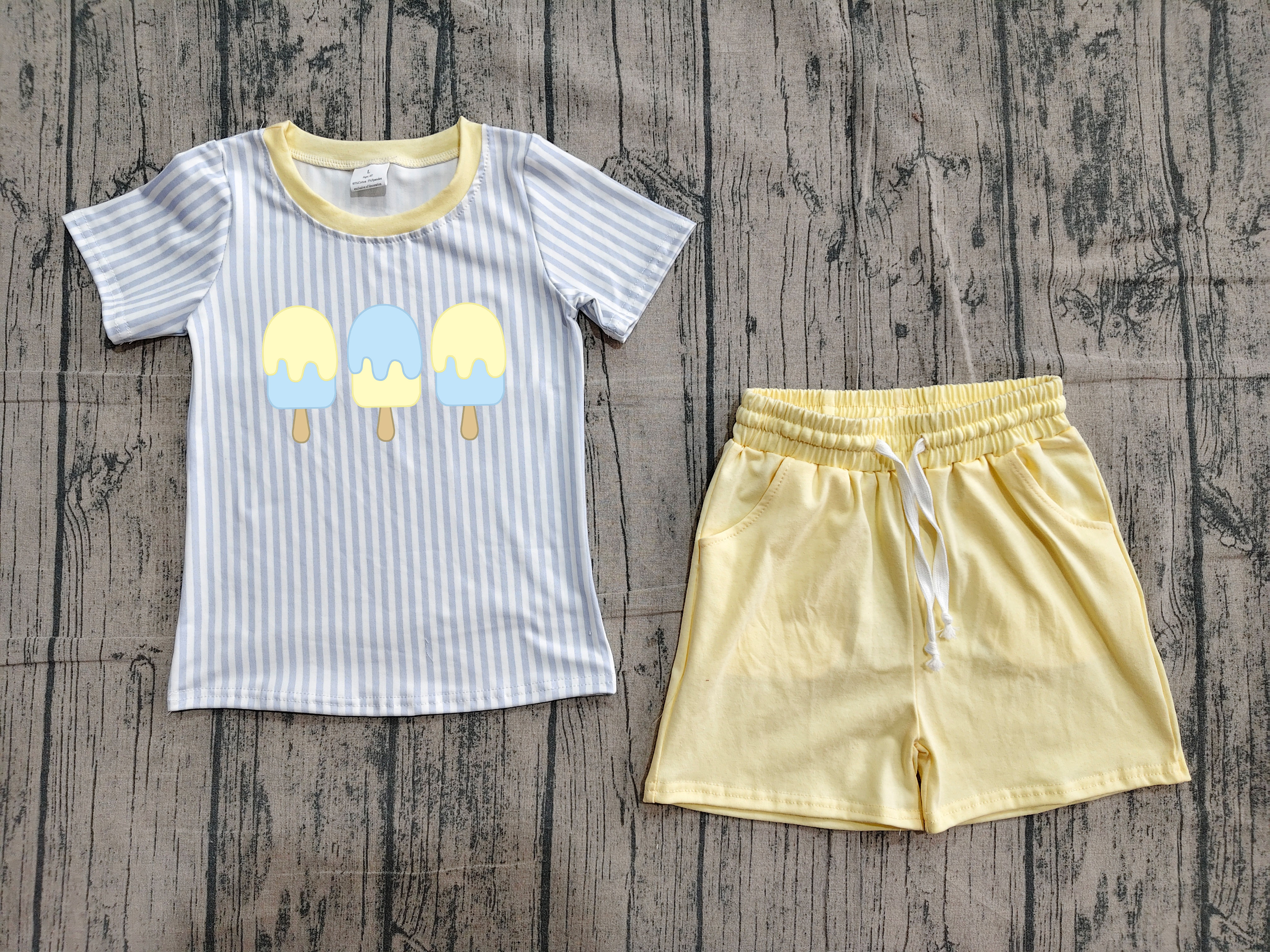 BSSO1975 pre-order kids clothes popsicle print boys summer embroidery outfit-real pic 2026.4.25 