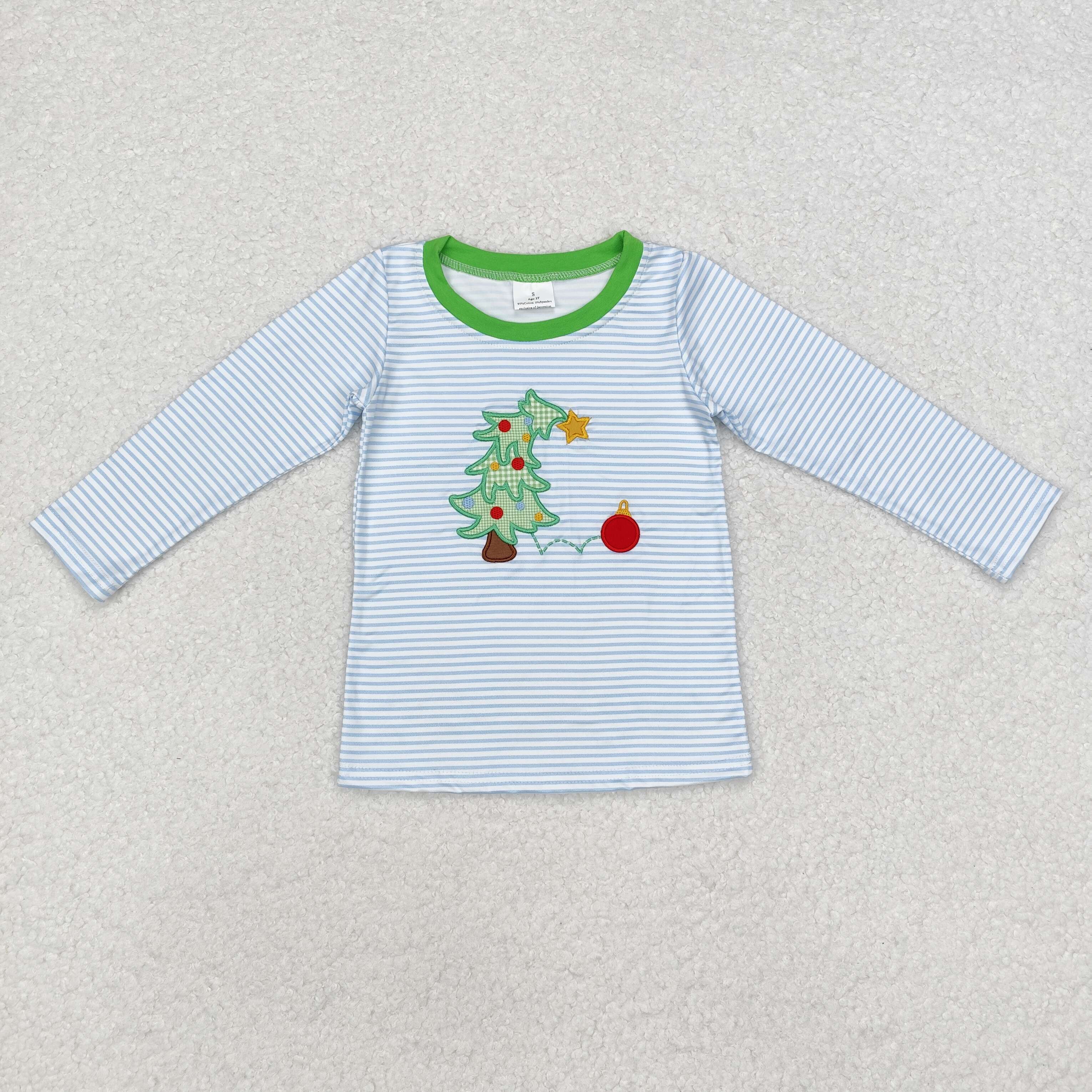 BT0809 RTS toddler boy clothes christmas tree boy winter top t-shirt embroidery