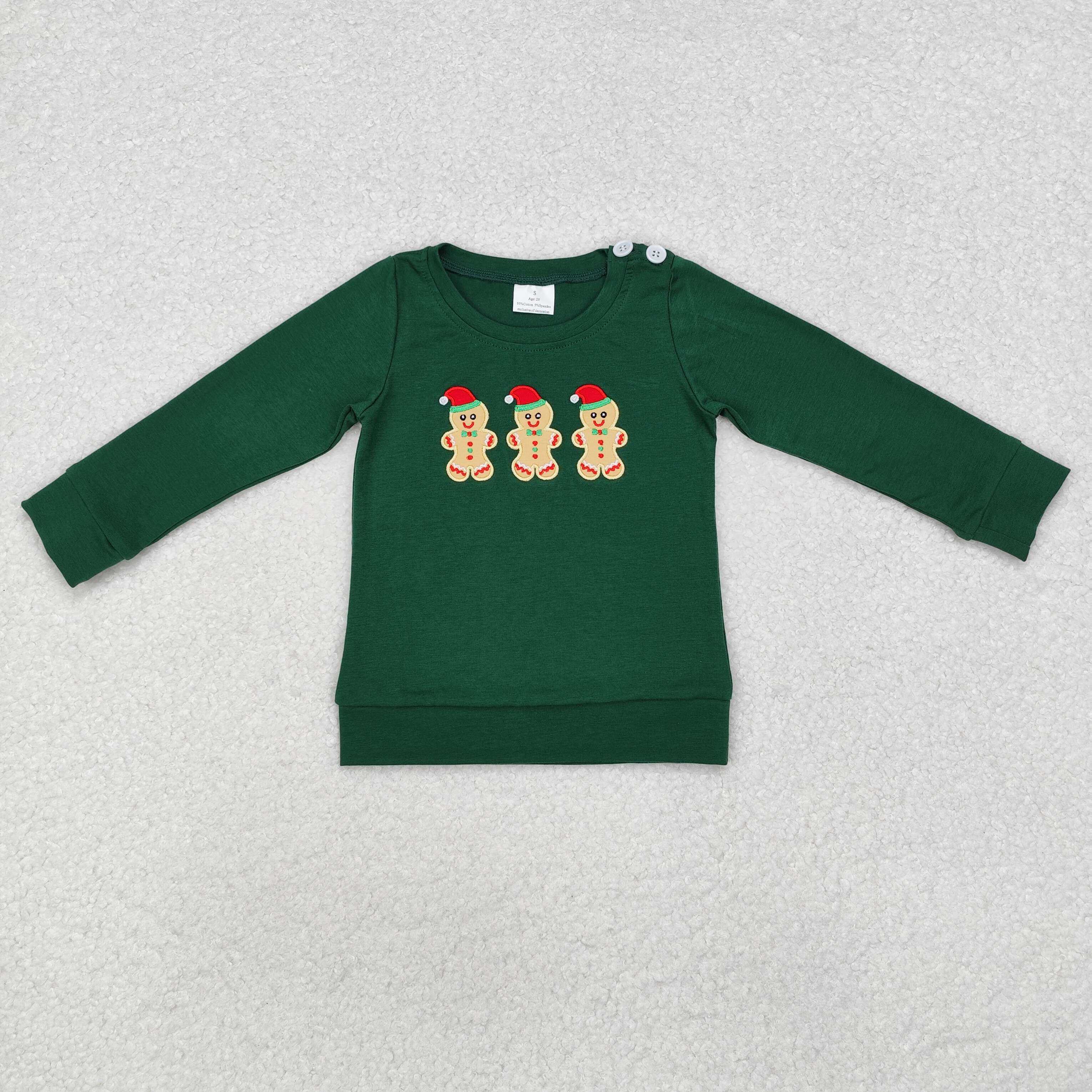 BT0817 RTS toddler  boy clothes gingerbread man boy christmas winter top shirt embroidery