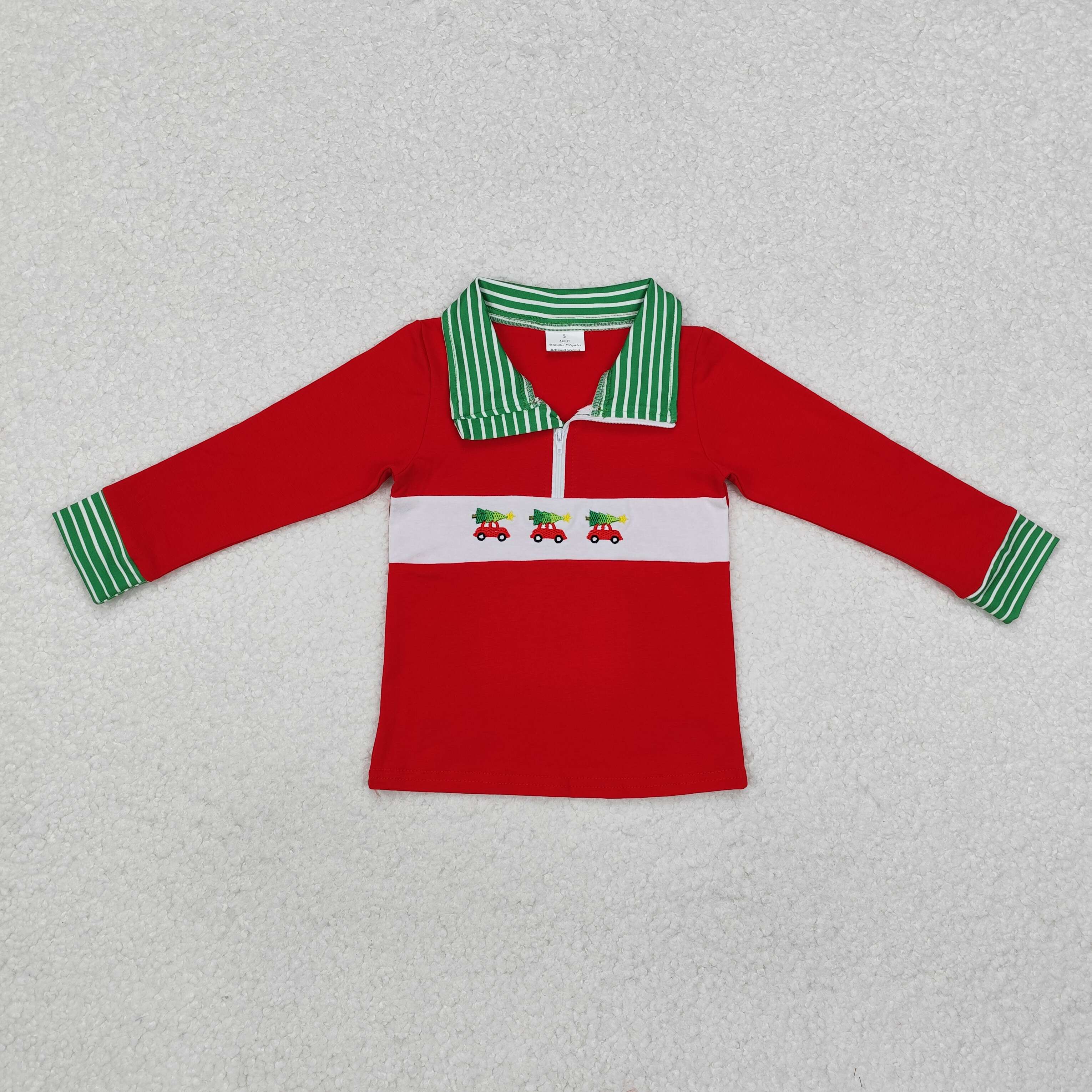 BT0930 RTS toddler boy clothes xmas tree boy winter top pullover embroidery