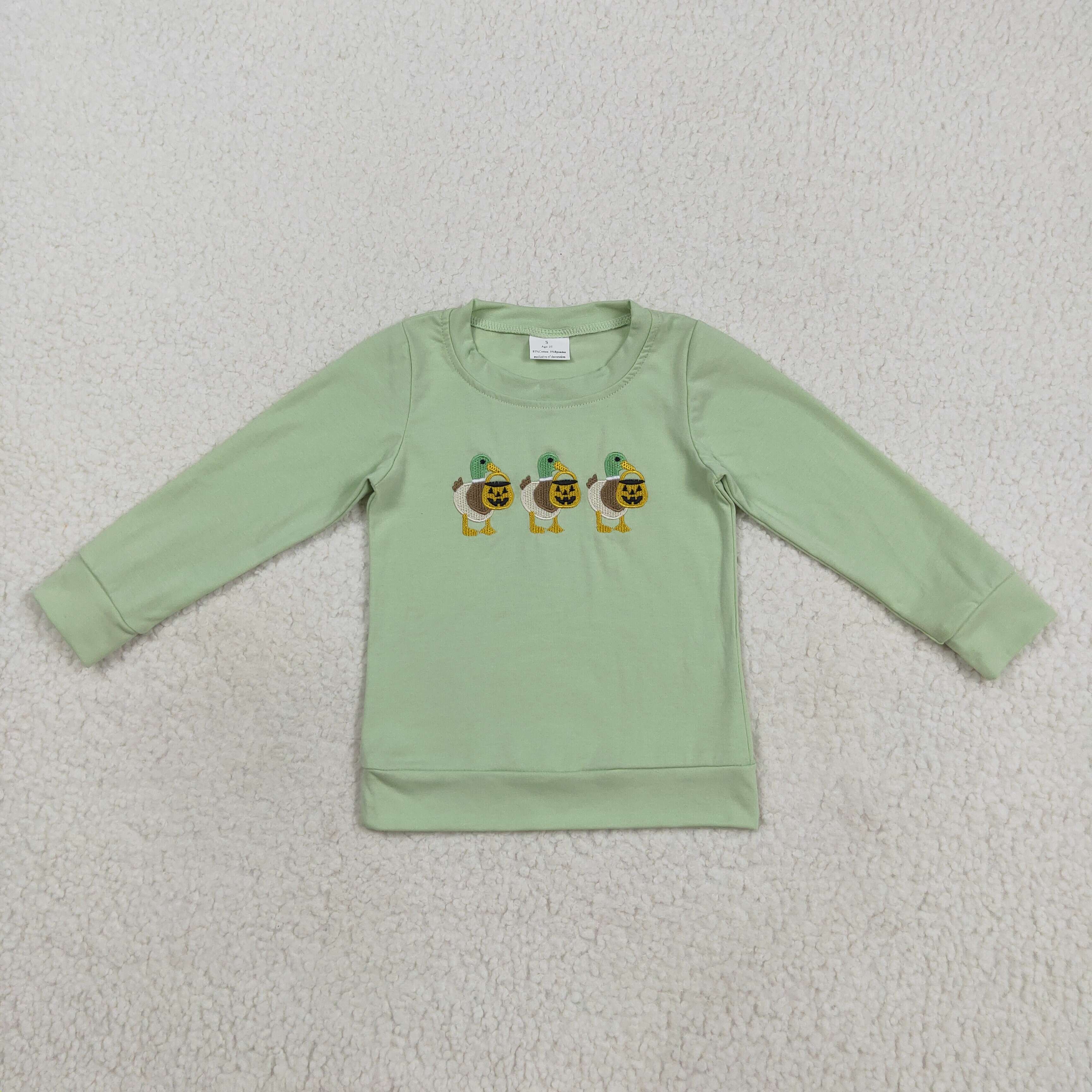 BT1278 RTS boy clothes mallard boy halloween winter top embroidery shirt