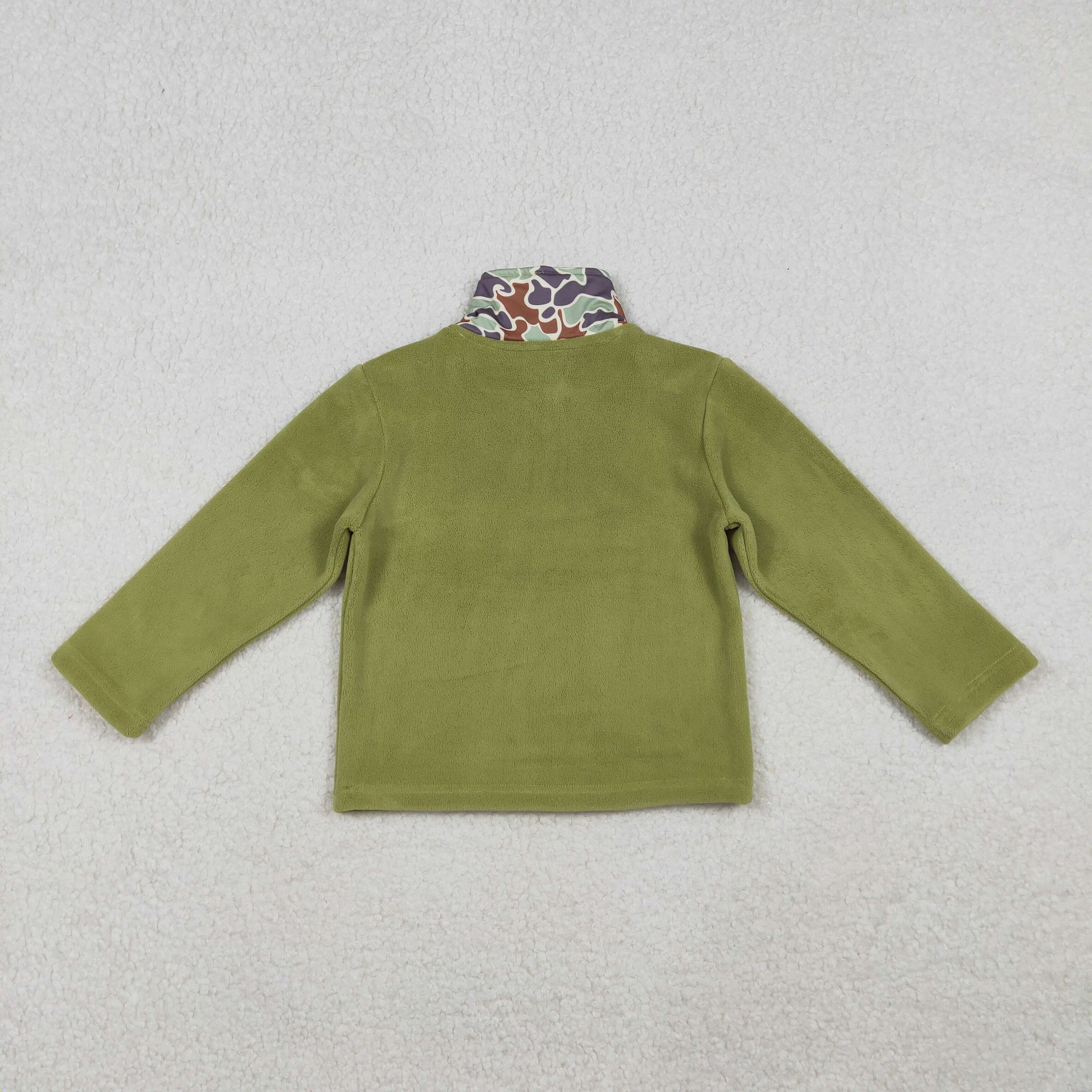 BT1308 RTS boy clothes green camo boys winter top velvet boy winter pollover