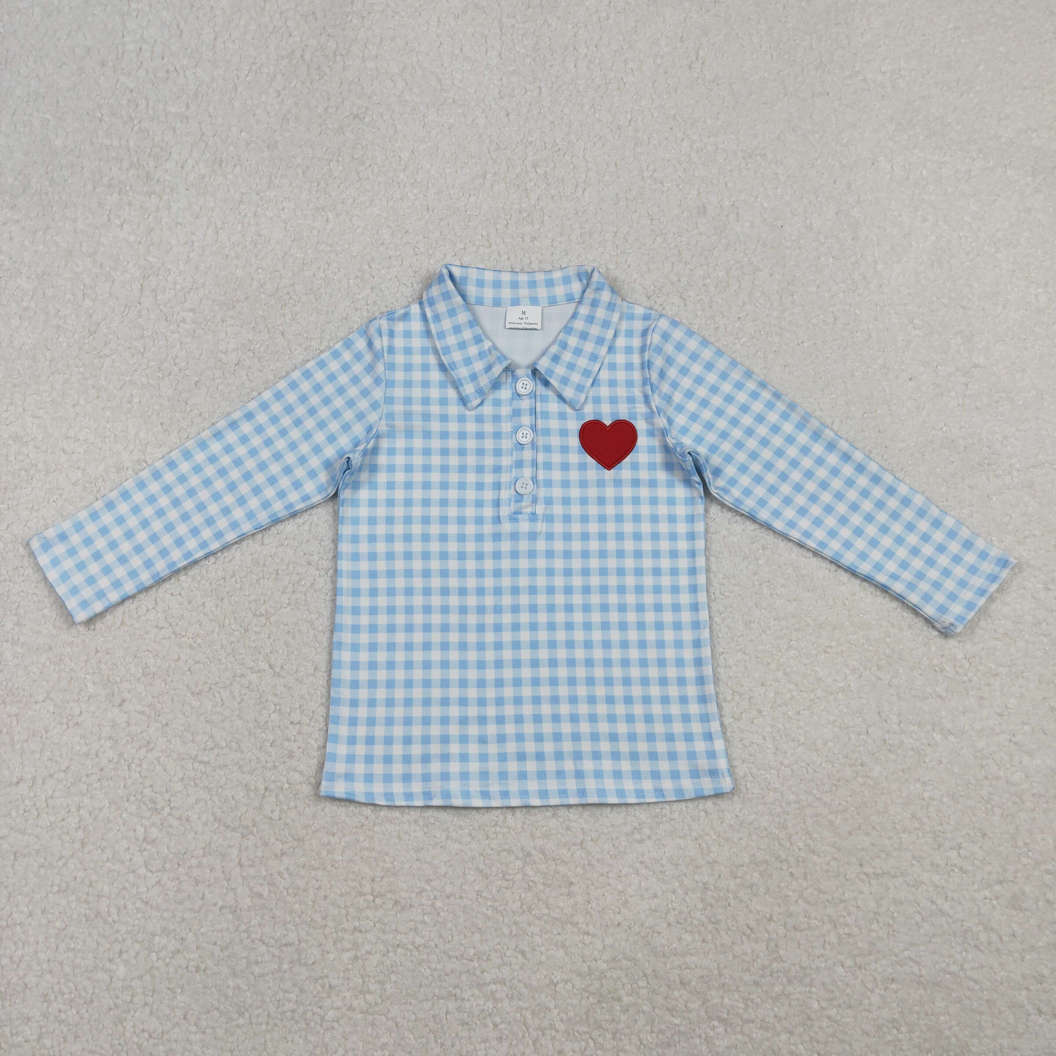 BT1386 RTS boy clothes heart boys winter embroidery top shirt valentines day clothing 