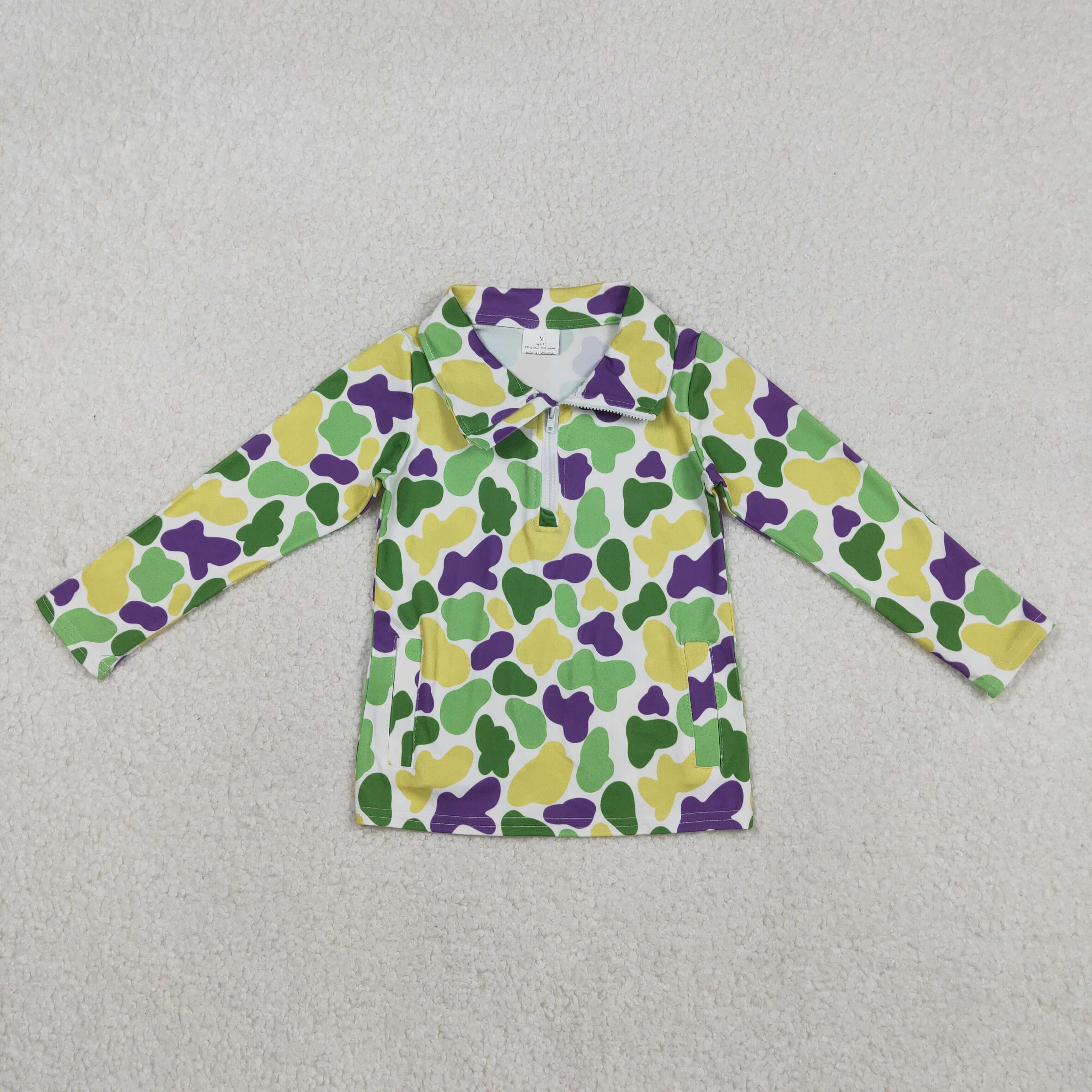 BT1400 RTS toddler boy clothes camo boy mardi gras shirt