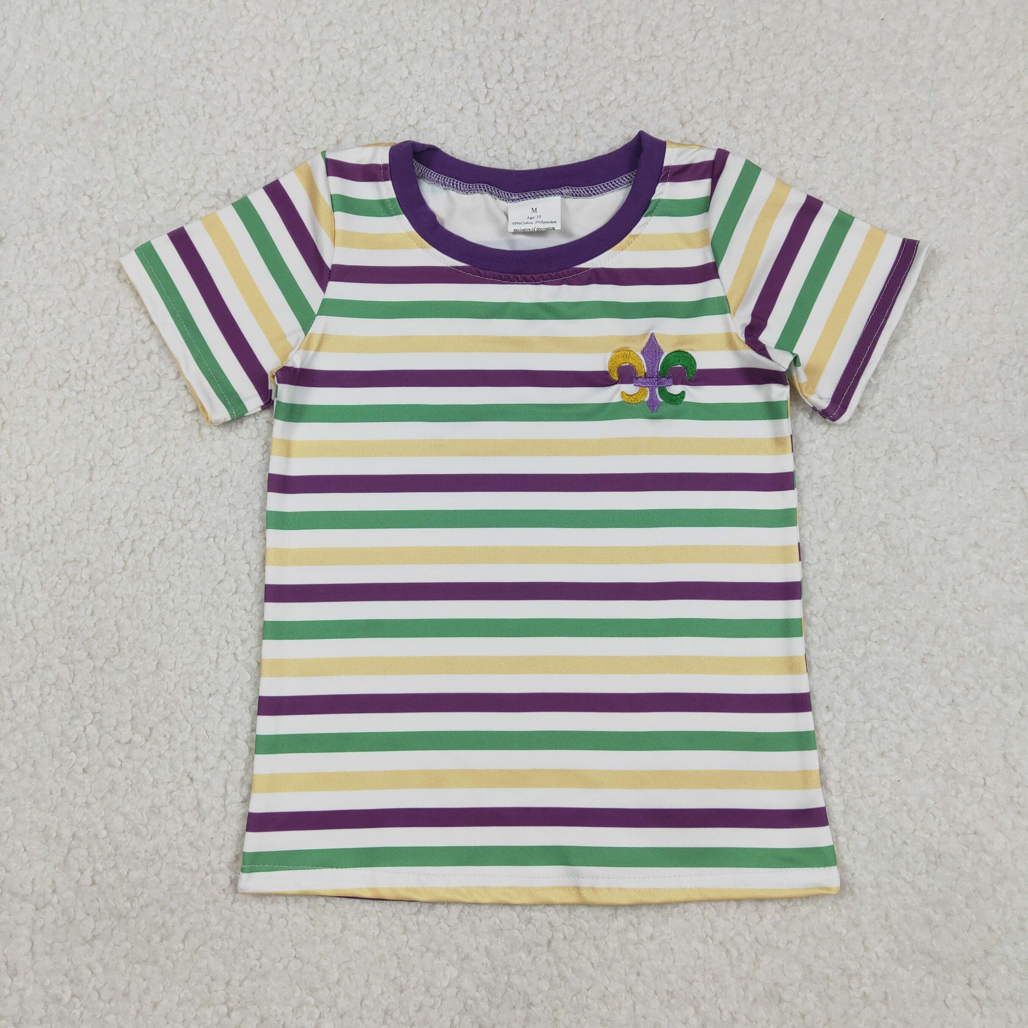 BT1437 RTS  toddler boy clothes mardi gras boy summer top embroidery Tshirt