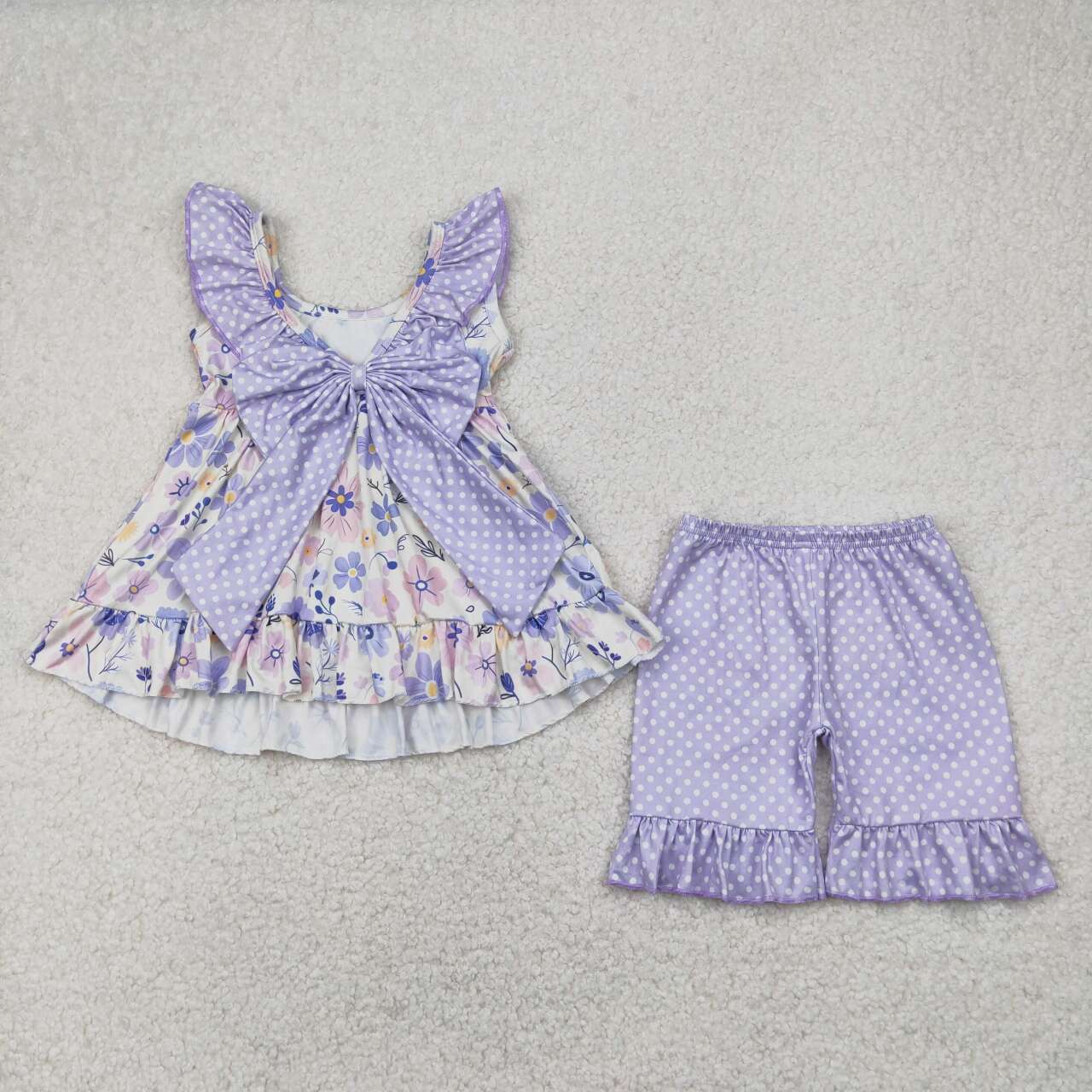 GSSO2306 RTS girl clothes purple floral girl summer set