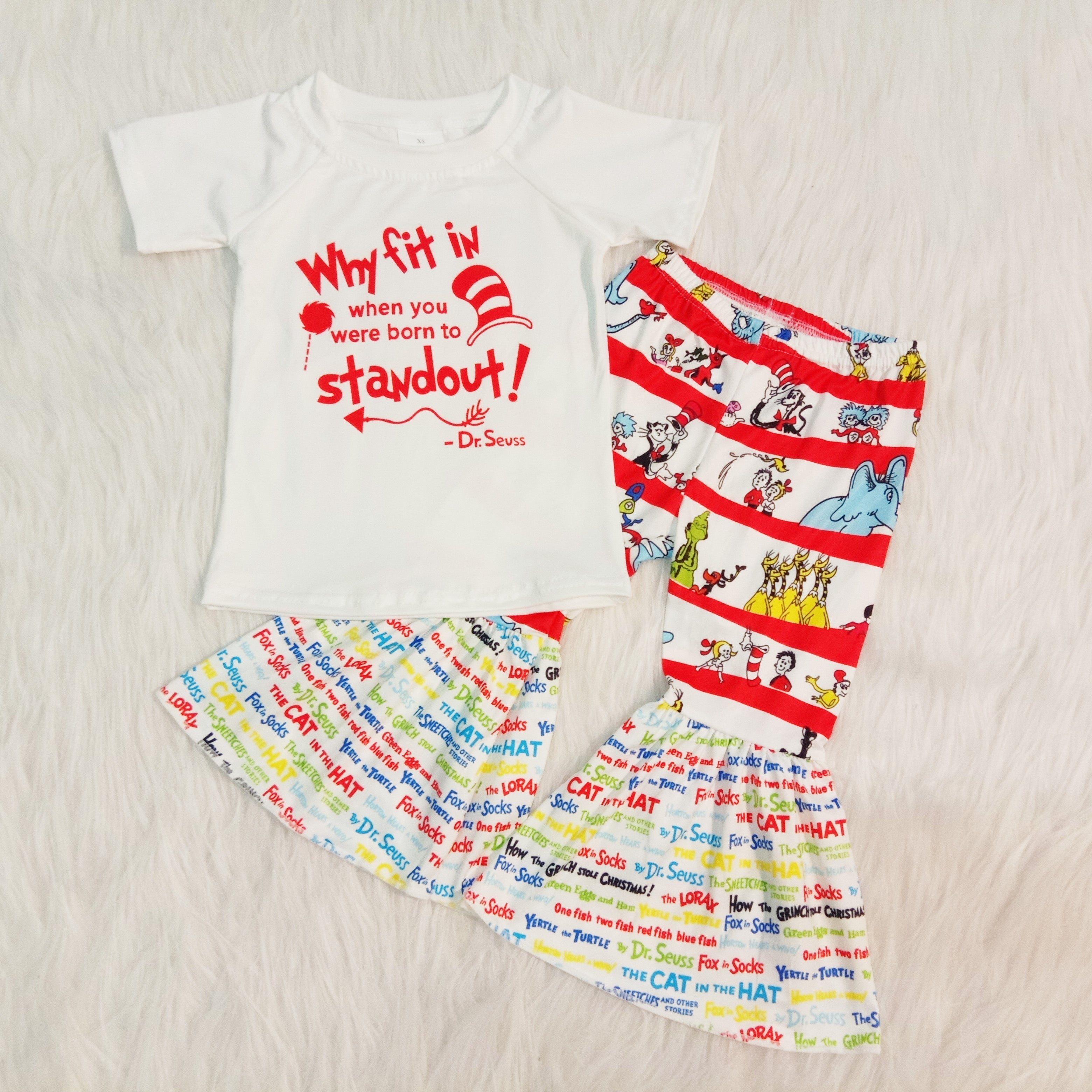 C1-9 toddler girl clothes white cartoon bell bottom outfit set--promotion 2025.3.1 $2.99