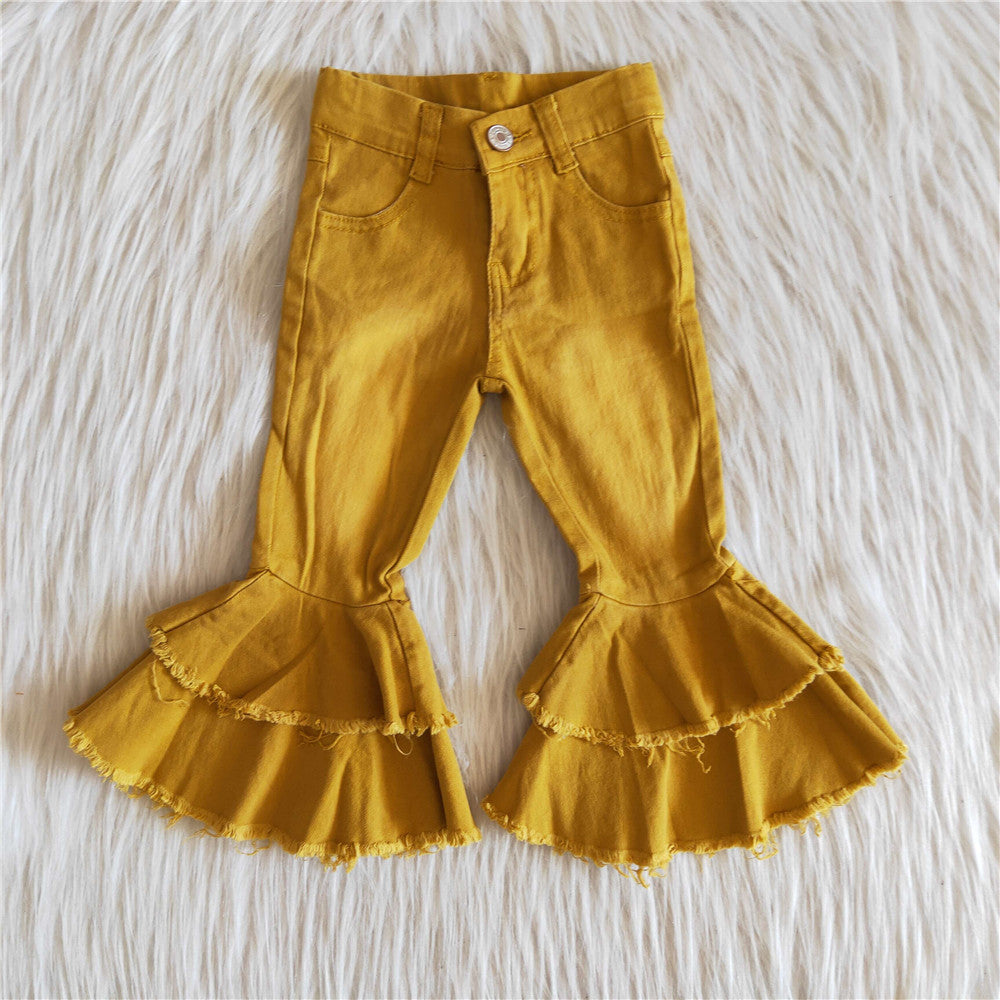 C14-1-1 girl clothes yellow denim long pants pants jeans