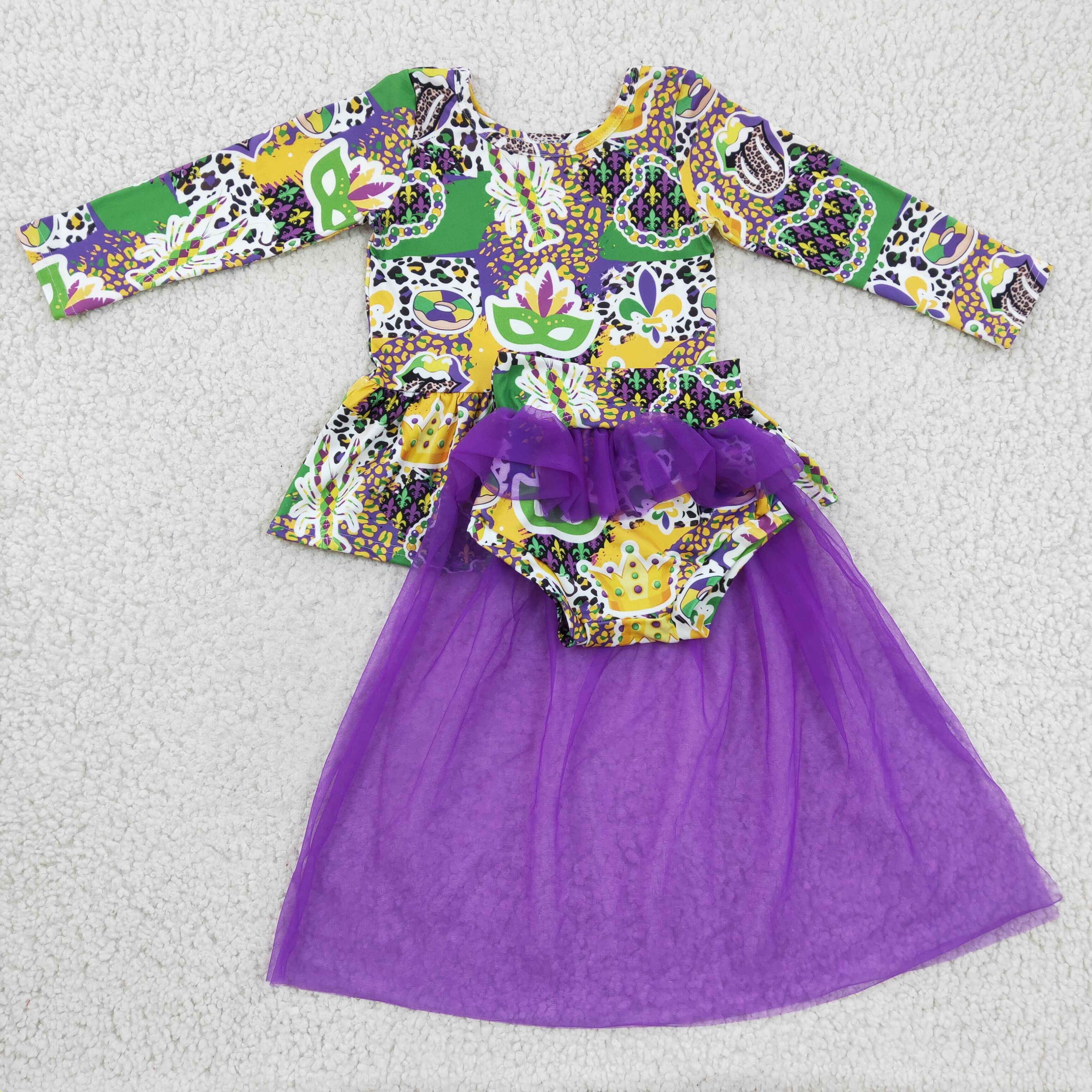 GLD0153 baby girl clothes purple tulle Mardi Gras set-promotion 2024.12.28 $5.5