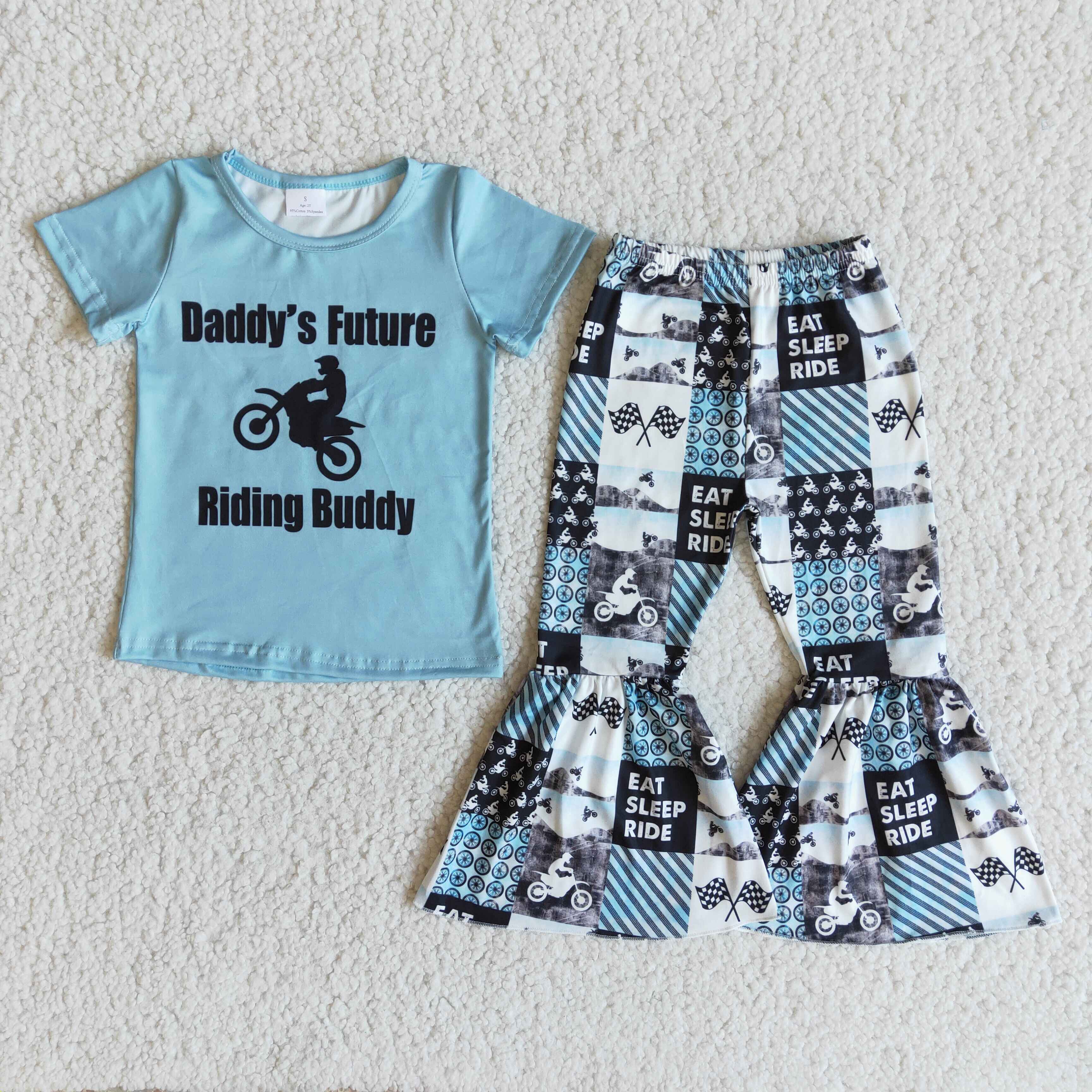 E8-18 girl daddy's future riding buddy short sleeve fall spring set--promotion 2025.4.19 $2.99